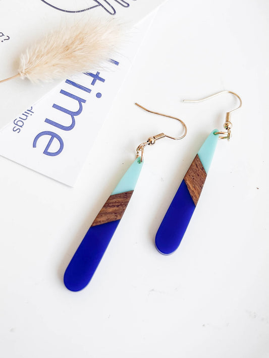 Blue Geometric Drop Earrings