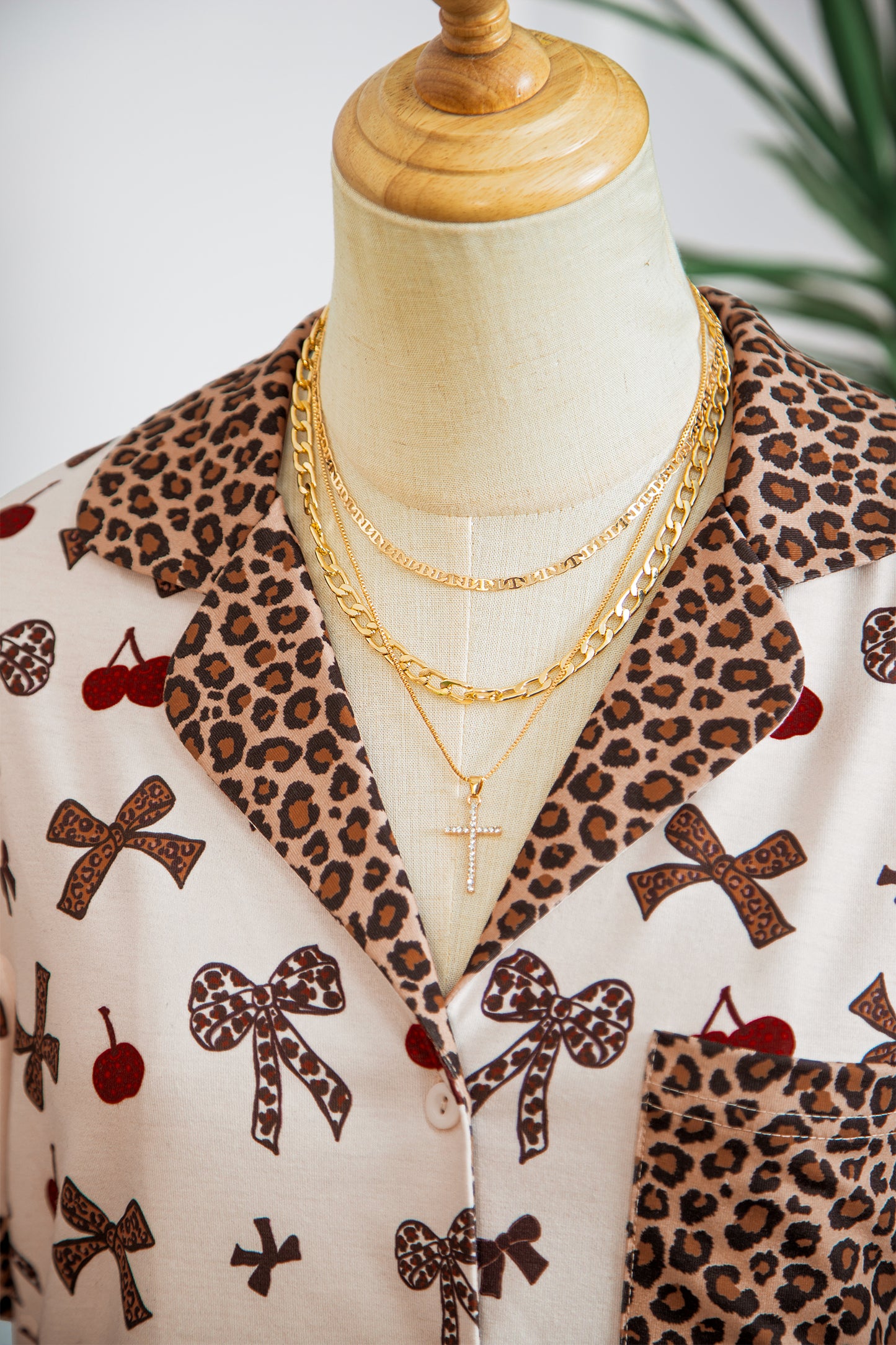 Bow & Cherry Printed Leopard 2pcs PJ Set