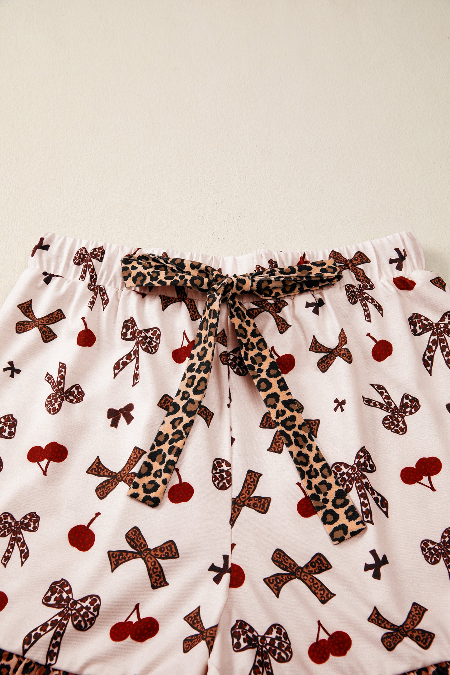Bow & Cherry Printed Leopard 2pcs PJ Set