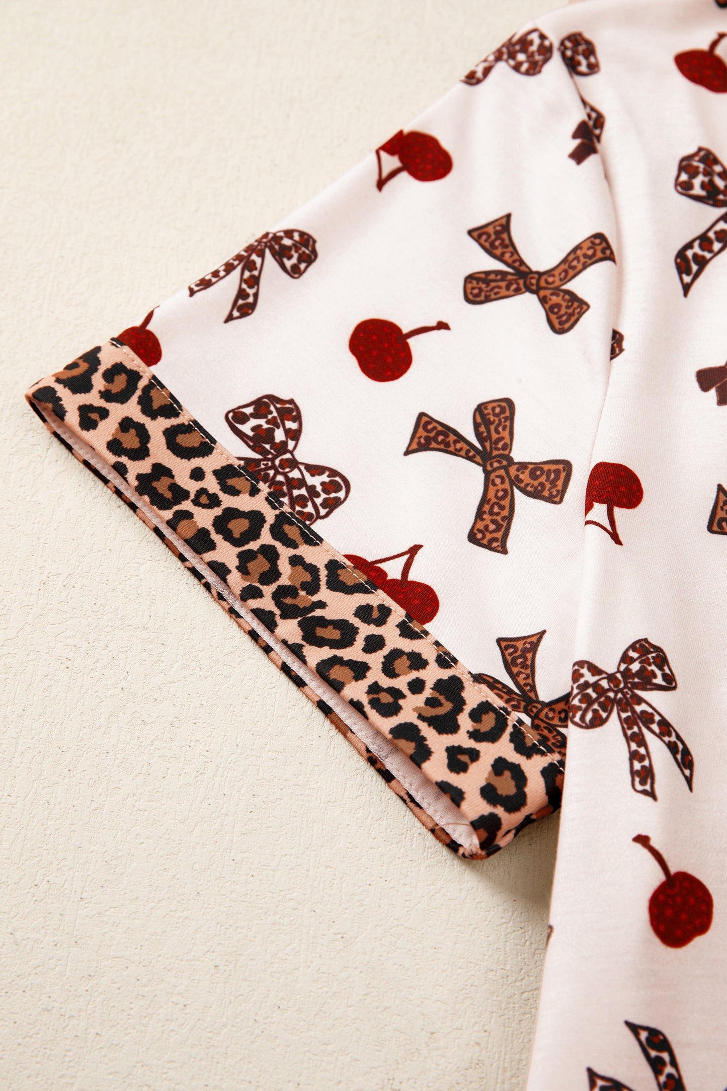 Bow & Cherry Printed Leopard 2pcs PJ Set