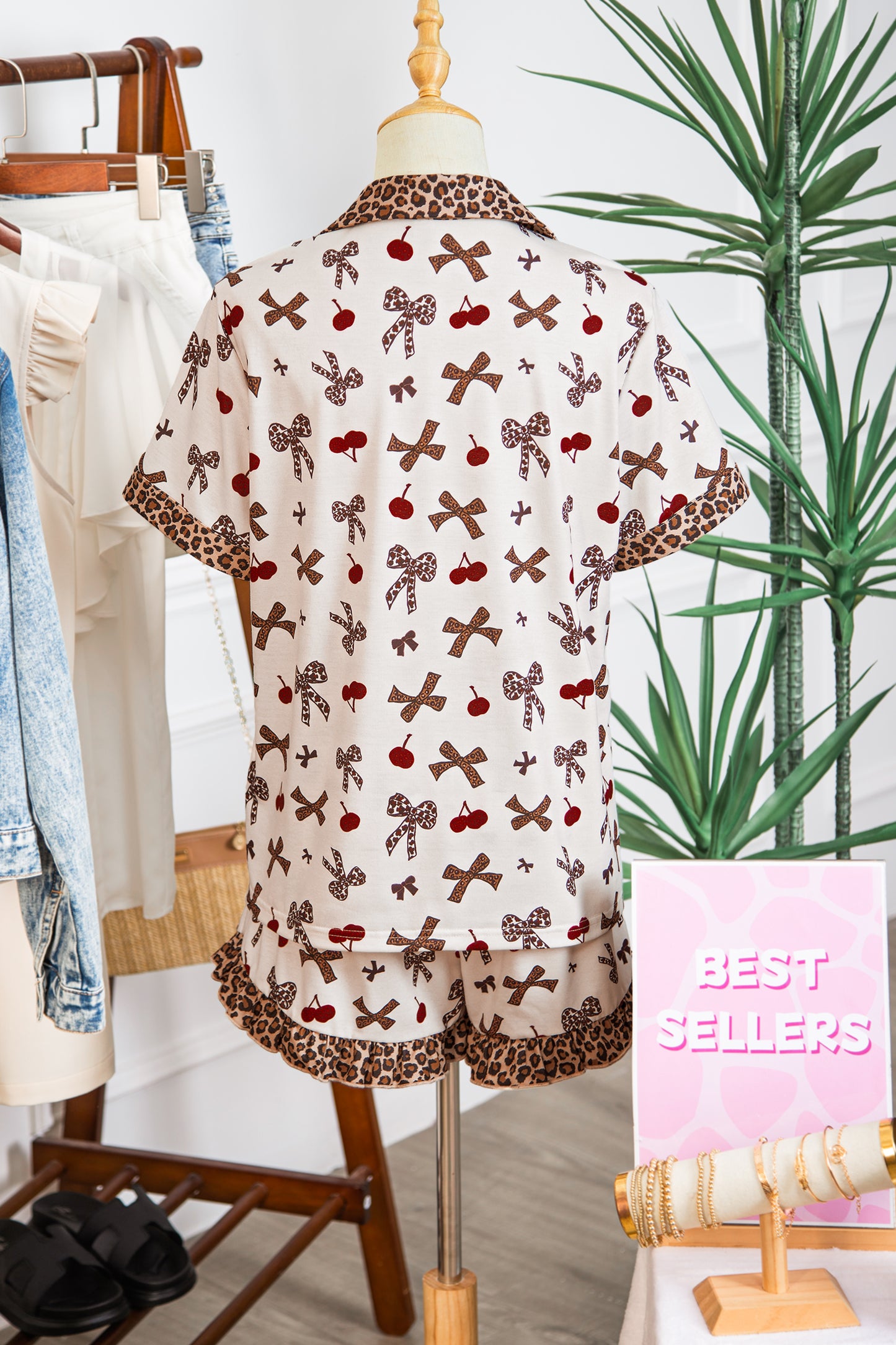 Bow & Cherry Printed Leopard 2pcs PJ Set