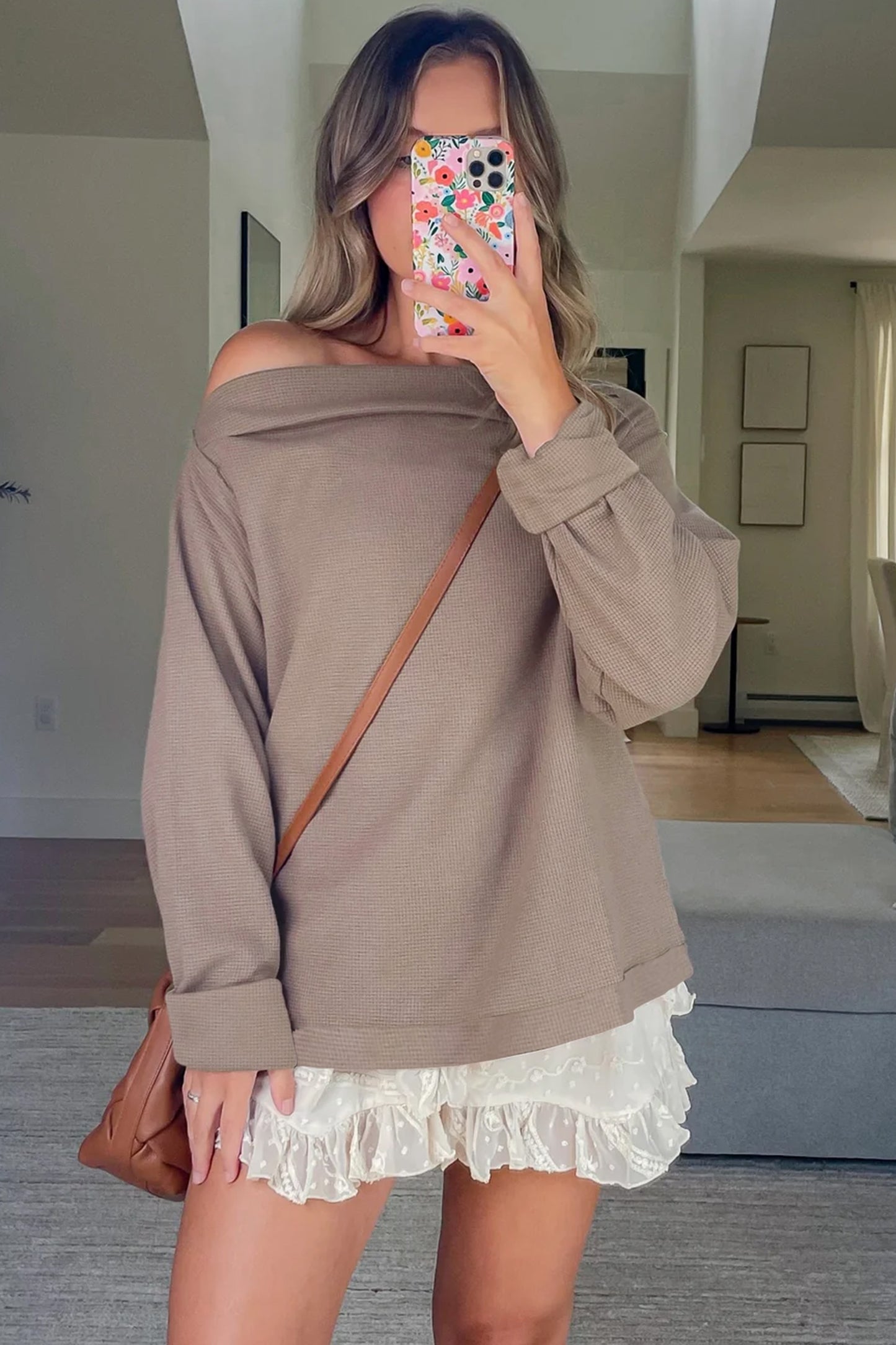 Waffle Knit Asymmetric Top