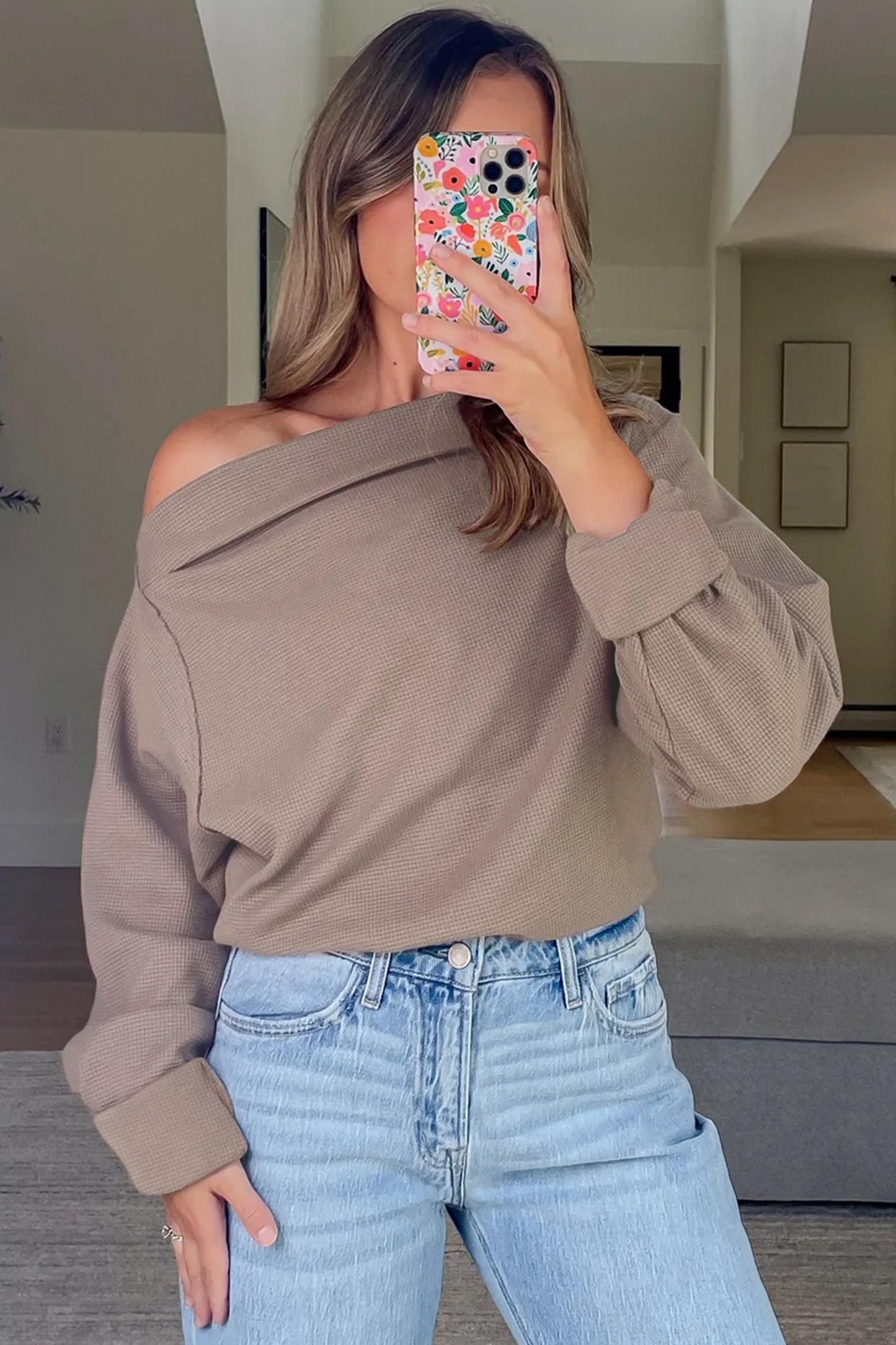 Waffle Knit Asymmetric Top
