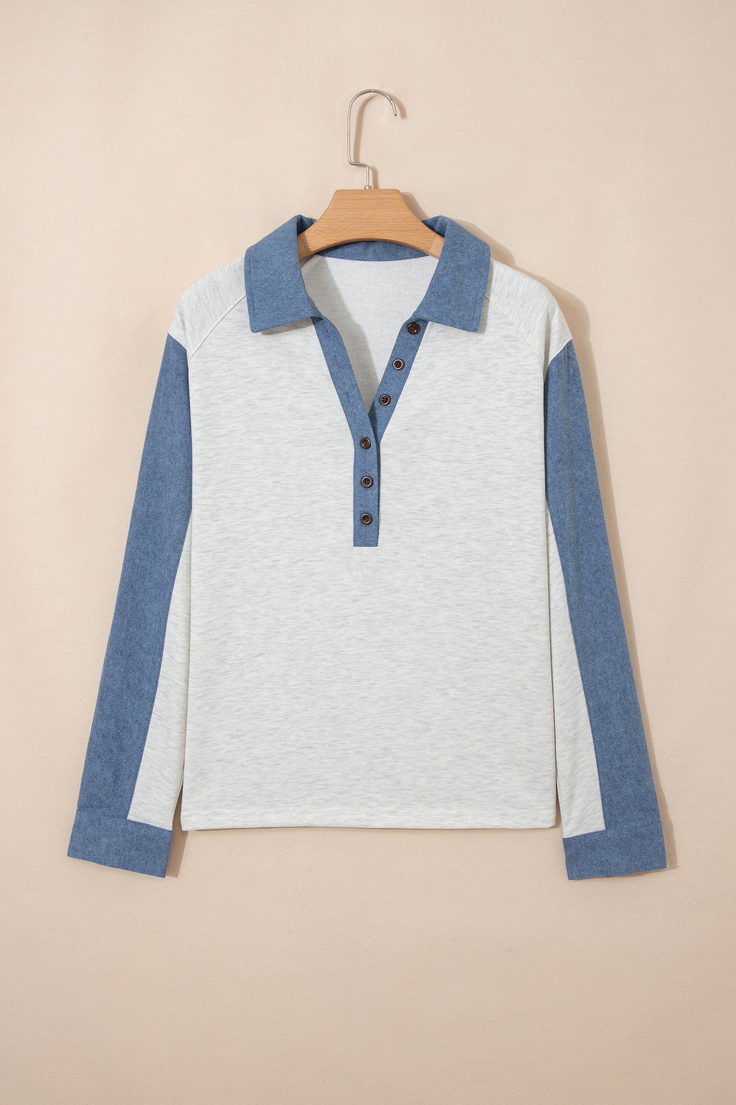 Light Grey Denim Patchwork Long Sleeve Top