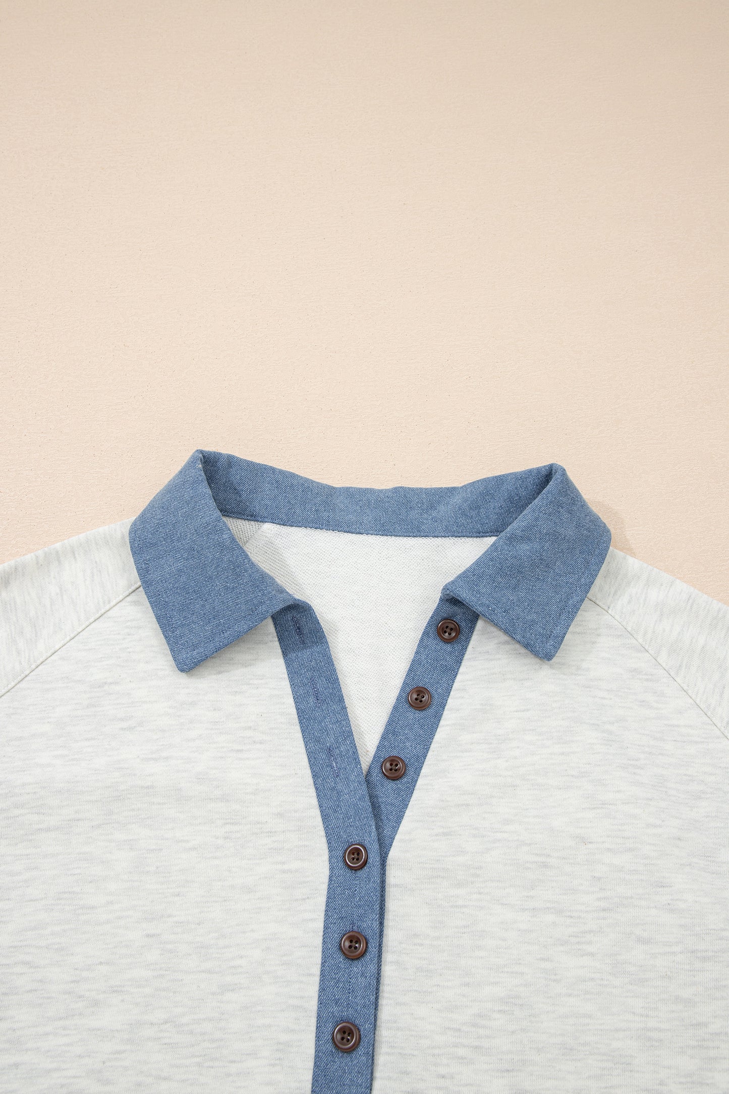 Light Grey Denim Patchwork Long Sleeve Top