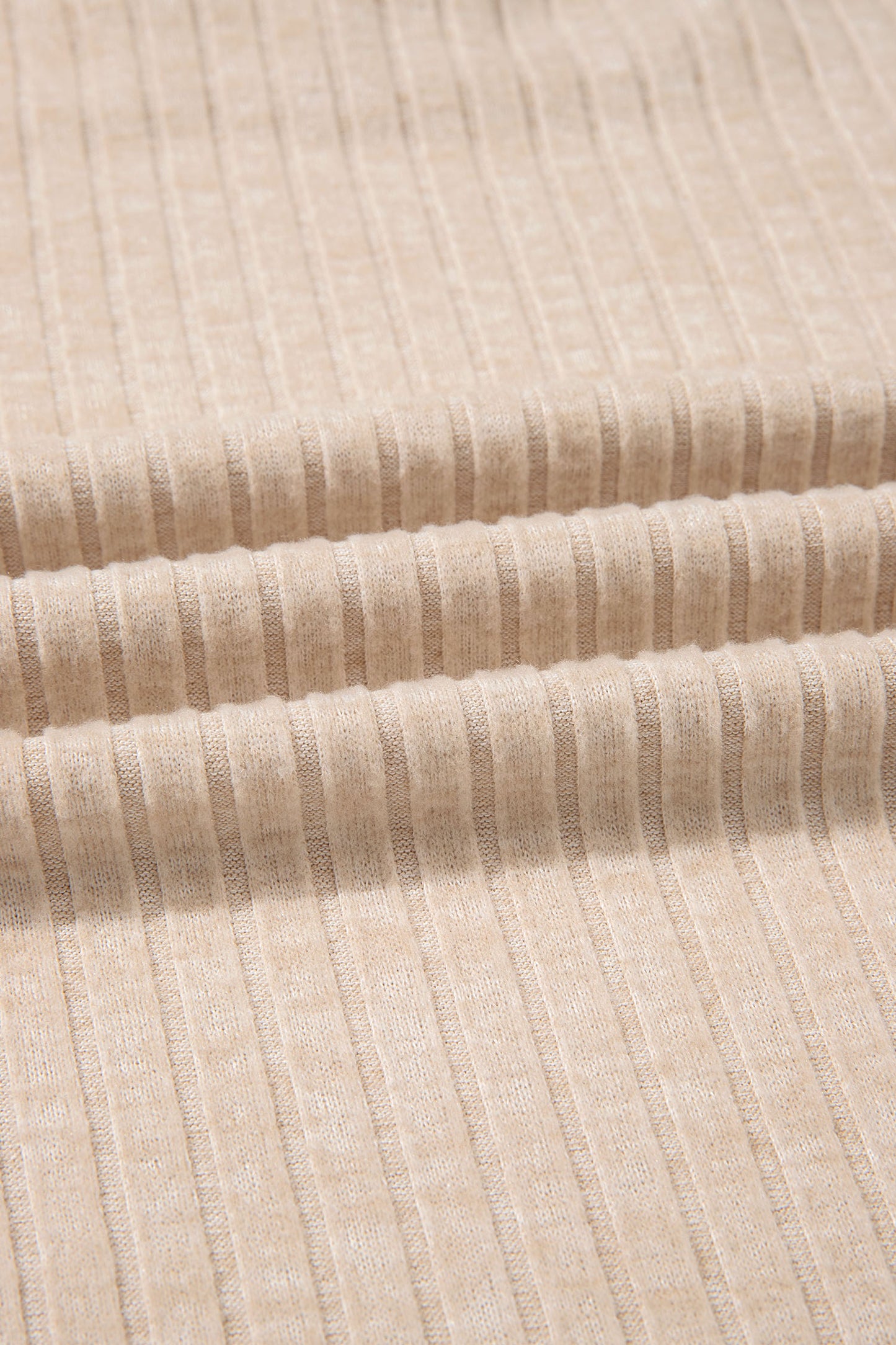 Apricot Ribbed Knit Cowl Neck Long Sleeve Top
