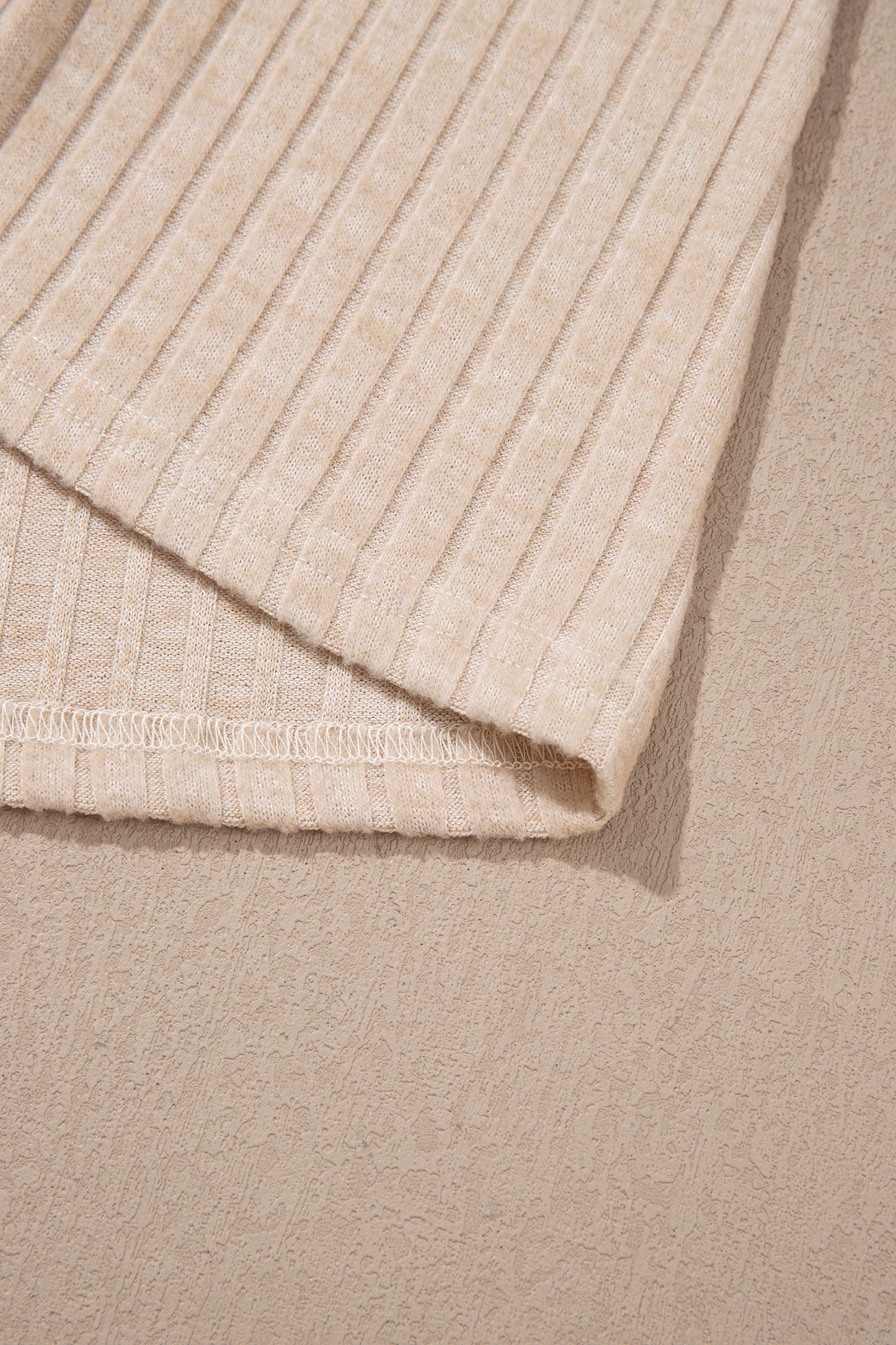 Apricot Ribbed Knit Cowl Neck Long Sleeve Top