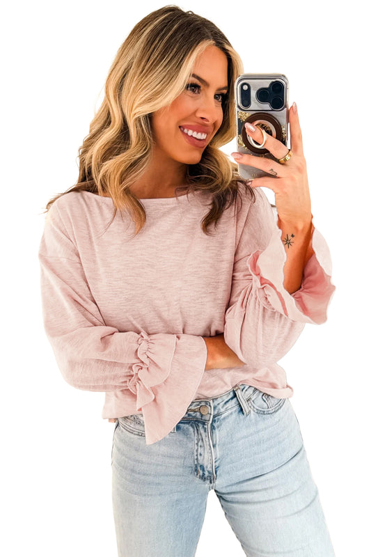 Baby Pink Long Sleeve Ruffle Cuff Top
