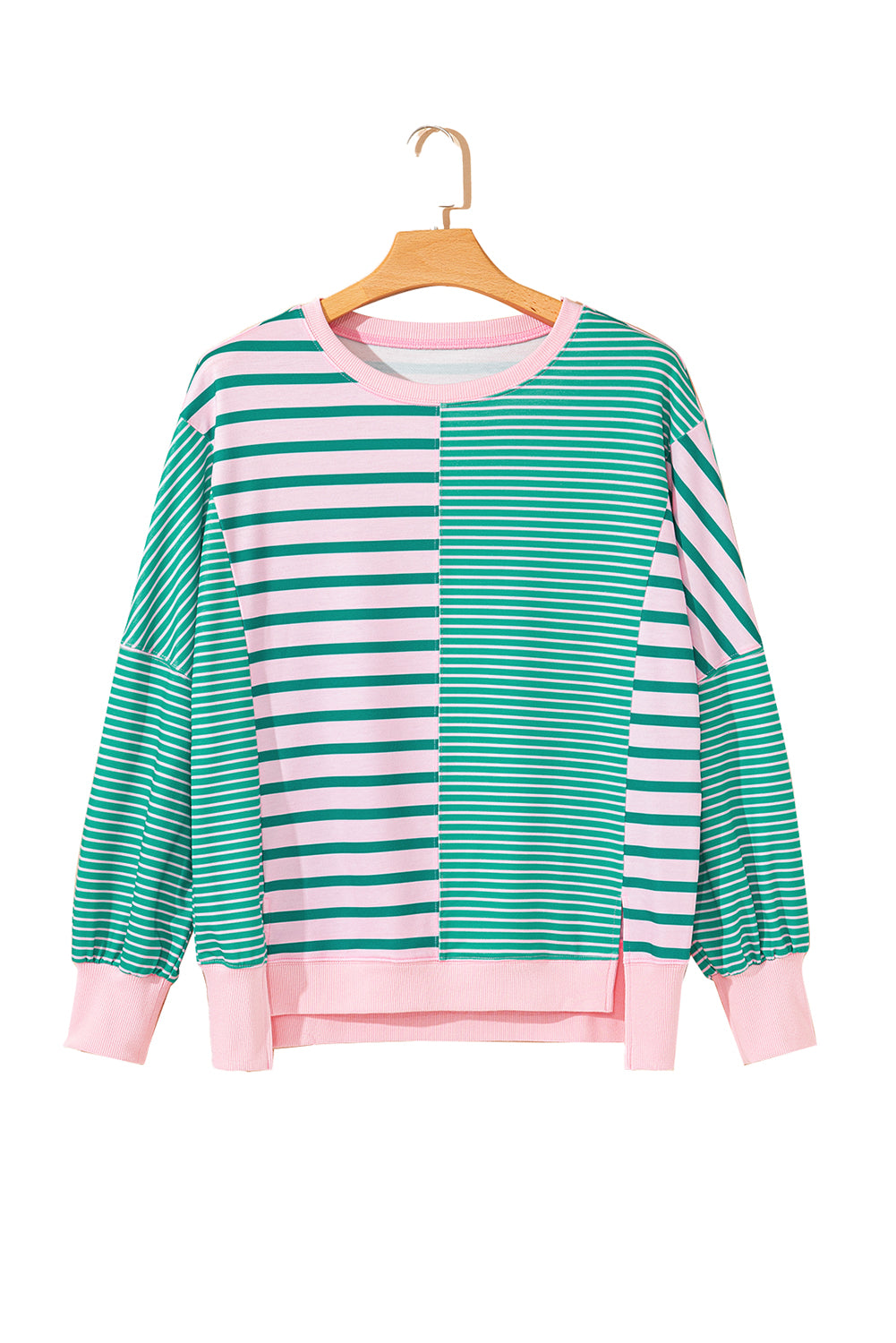 The Talia - Teal and Pink Striped Sweatshirt