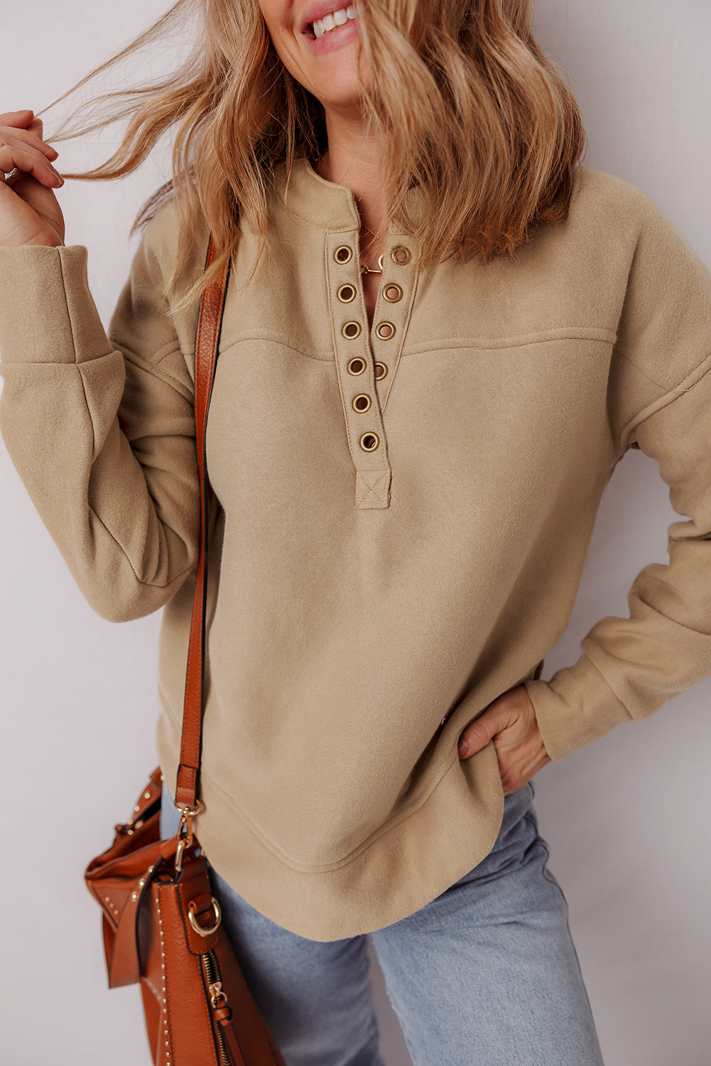 Light Beige V-Neck Sweatshirt