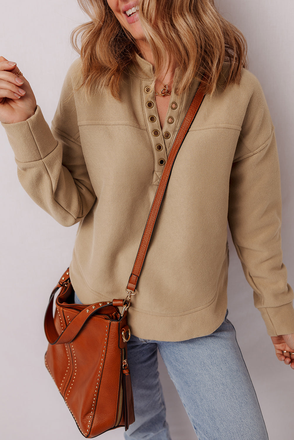 Light Beige V-Neck Sweatshirt