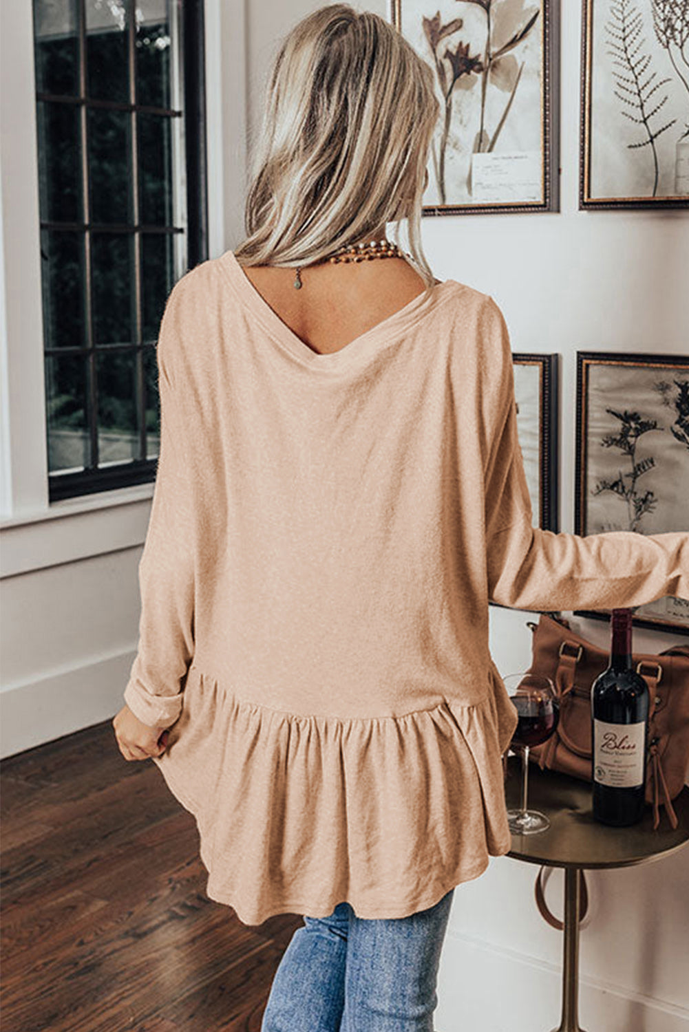 Beige Button V-Neck Shirt