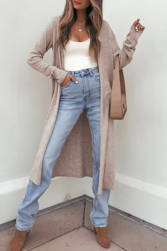 Solid Khaki Long Sleeve Cardigan