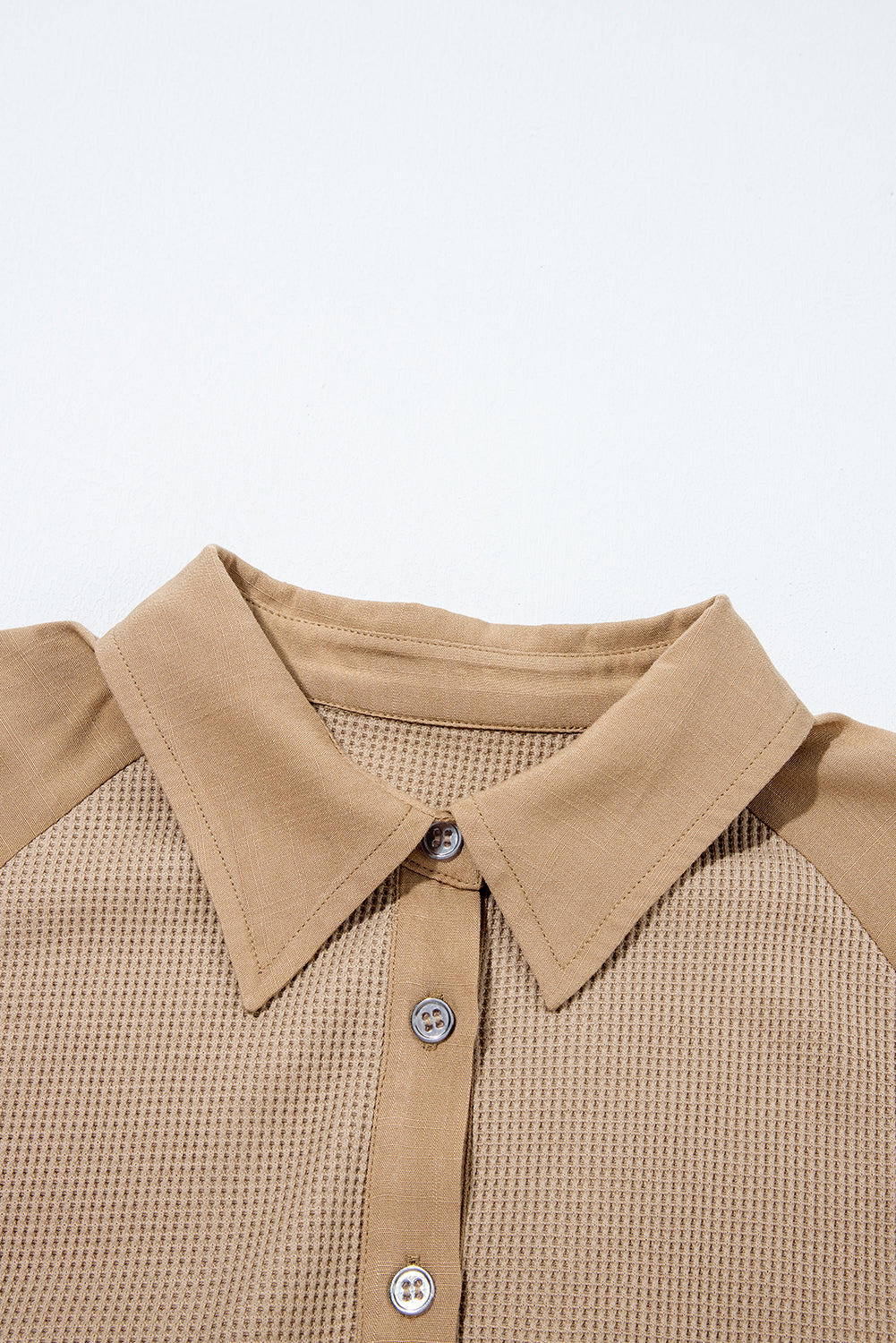 The Autumn - Waffle Button Up Frayed Hem Shirt