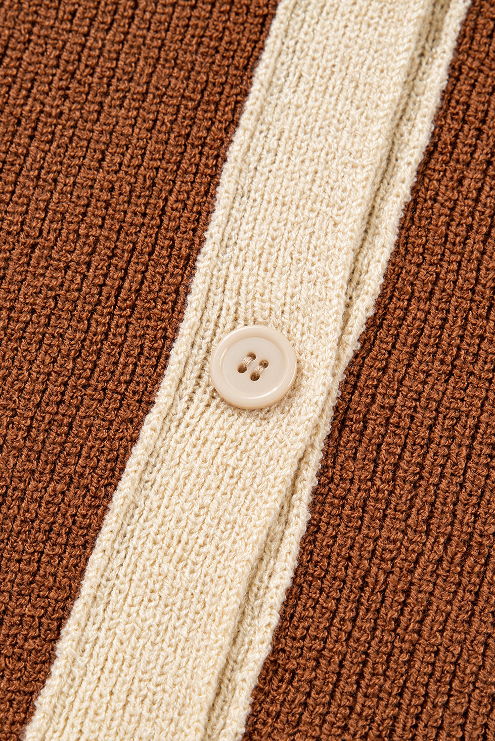 Chestnut Contrast V Neck Knit Cardigan