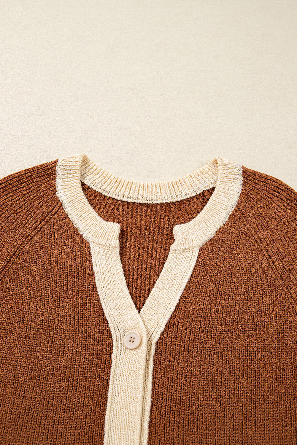 Chestnut Contrast V Neck Knit Cardigan