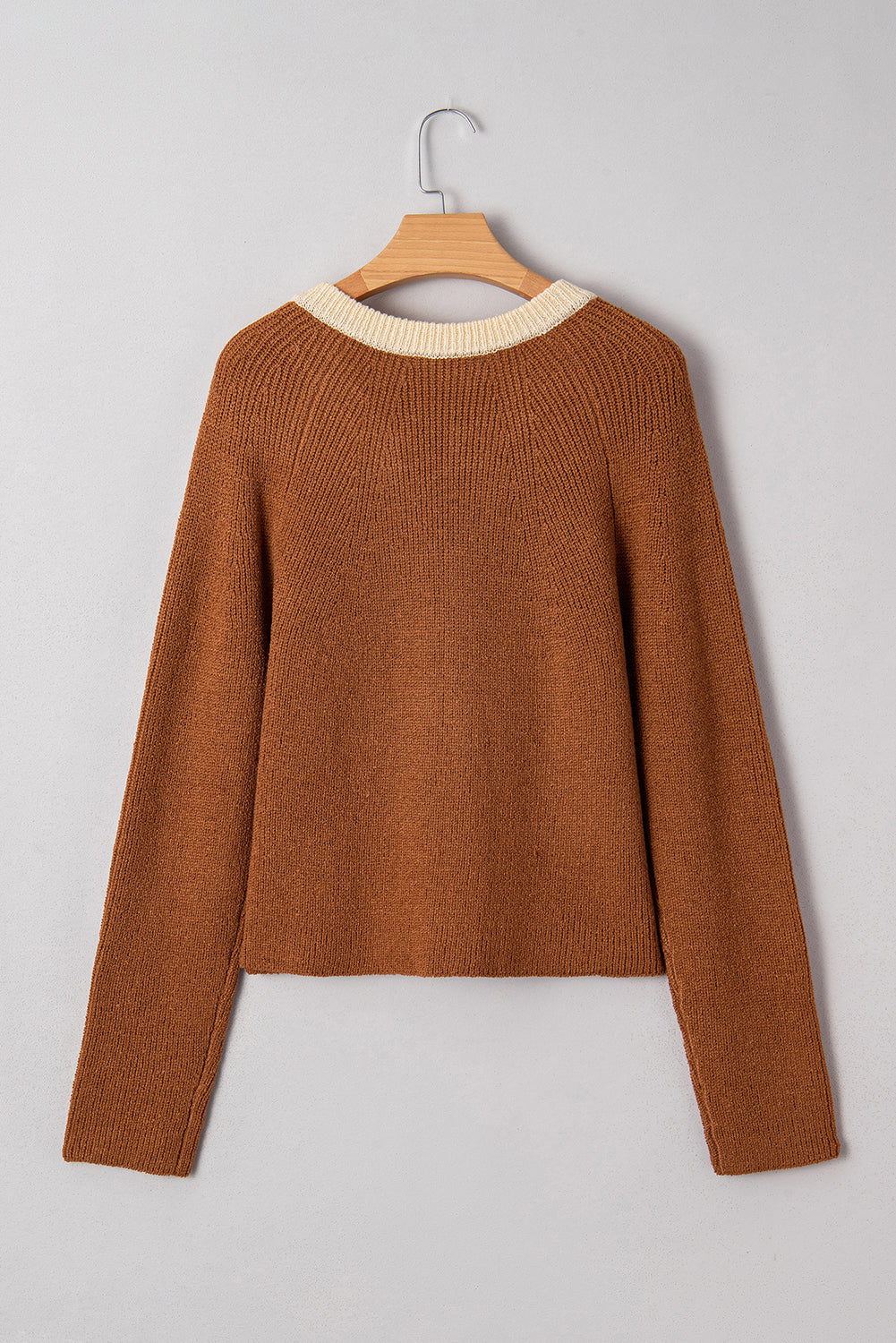 Chestnut Contrast V Neck Knit Cardigan