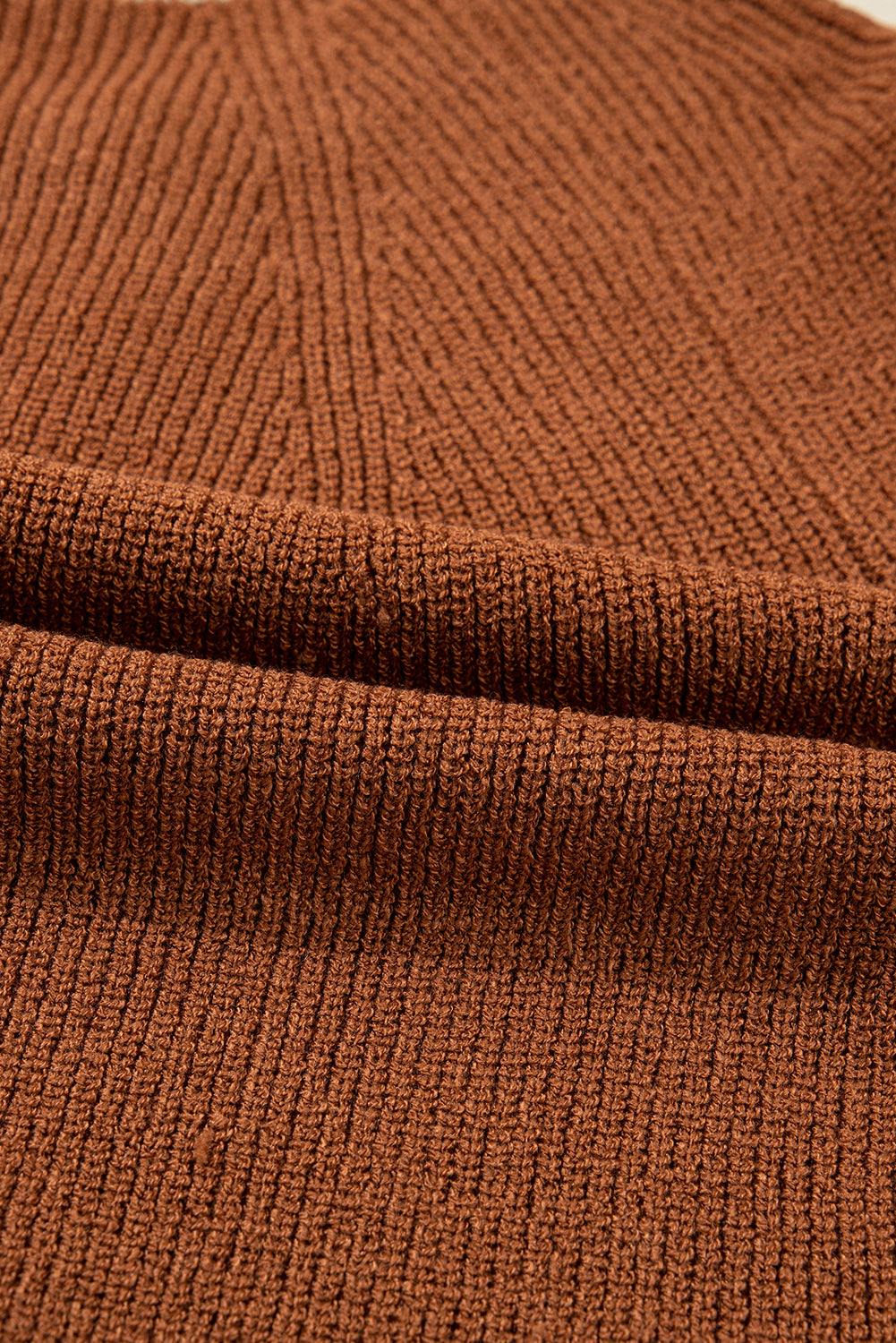 Chestnut Contrast V Neck Knit Cardigan