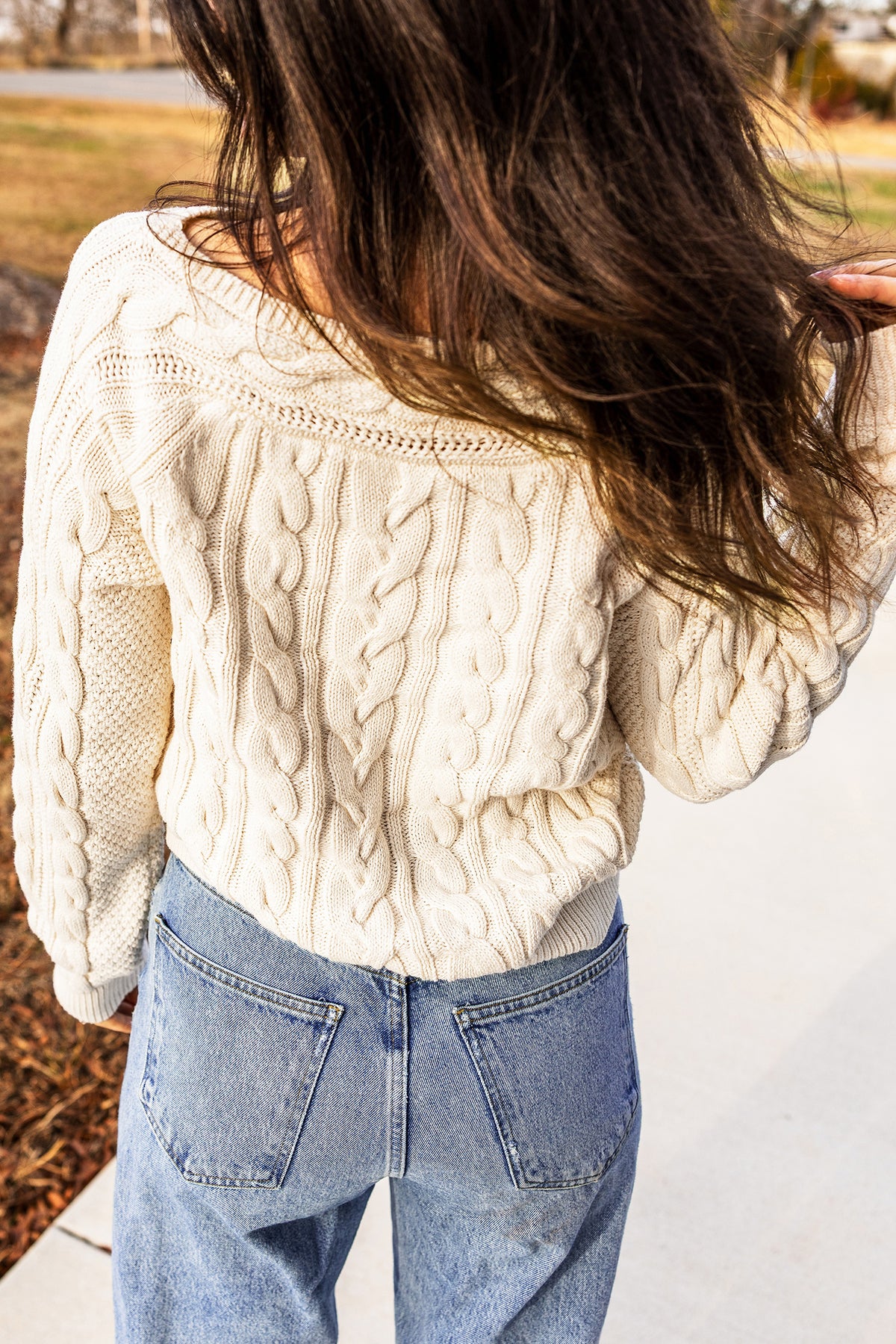Beige Round Neck Cable Knit Sweater