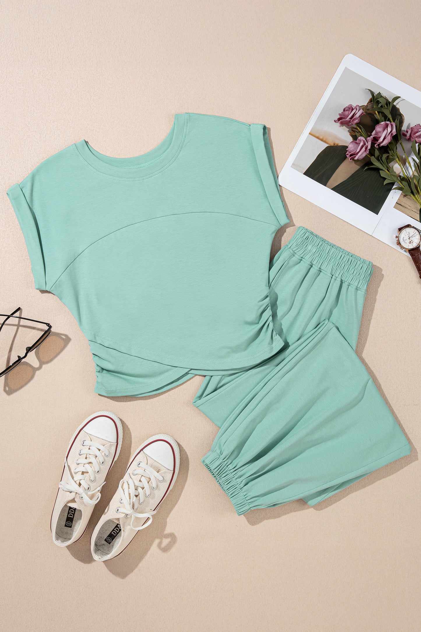 Jade Crop Top and Jogger Pants Set