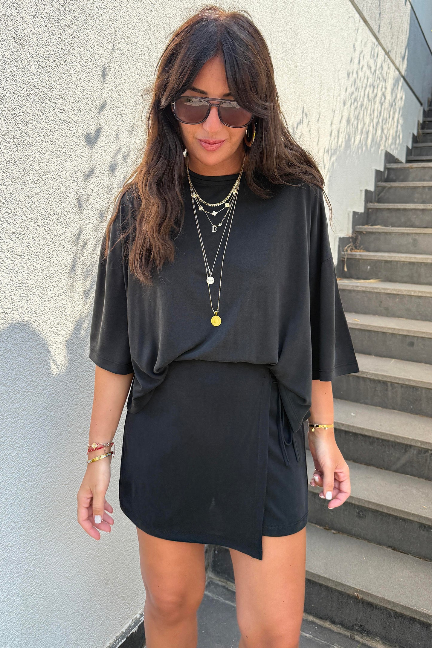 Black Tie Wrap Mini Skort 2pcs Set
