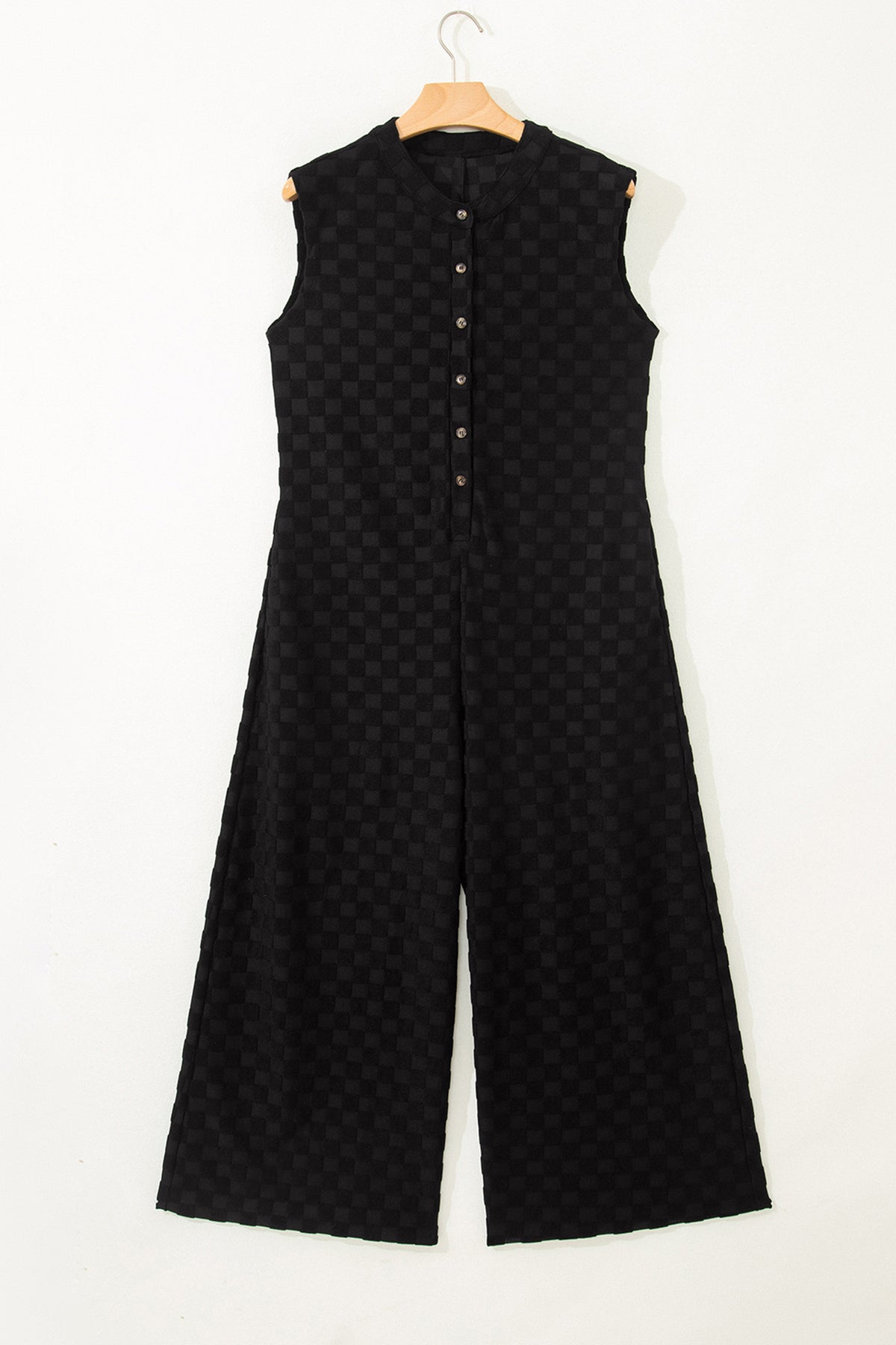 Textured Black Checkered Sleeveless Jumpsuit