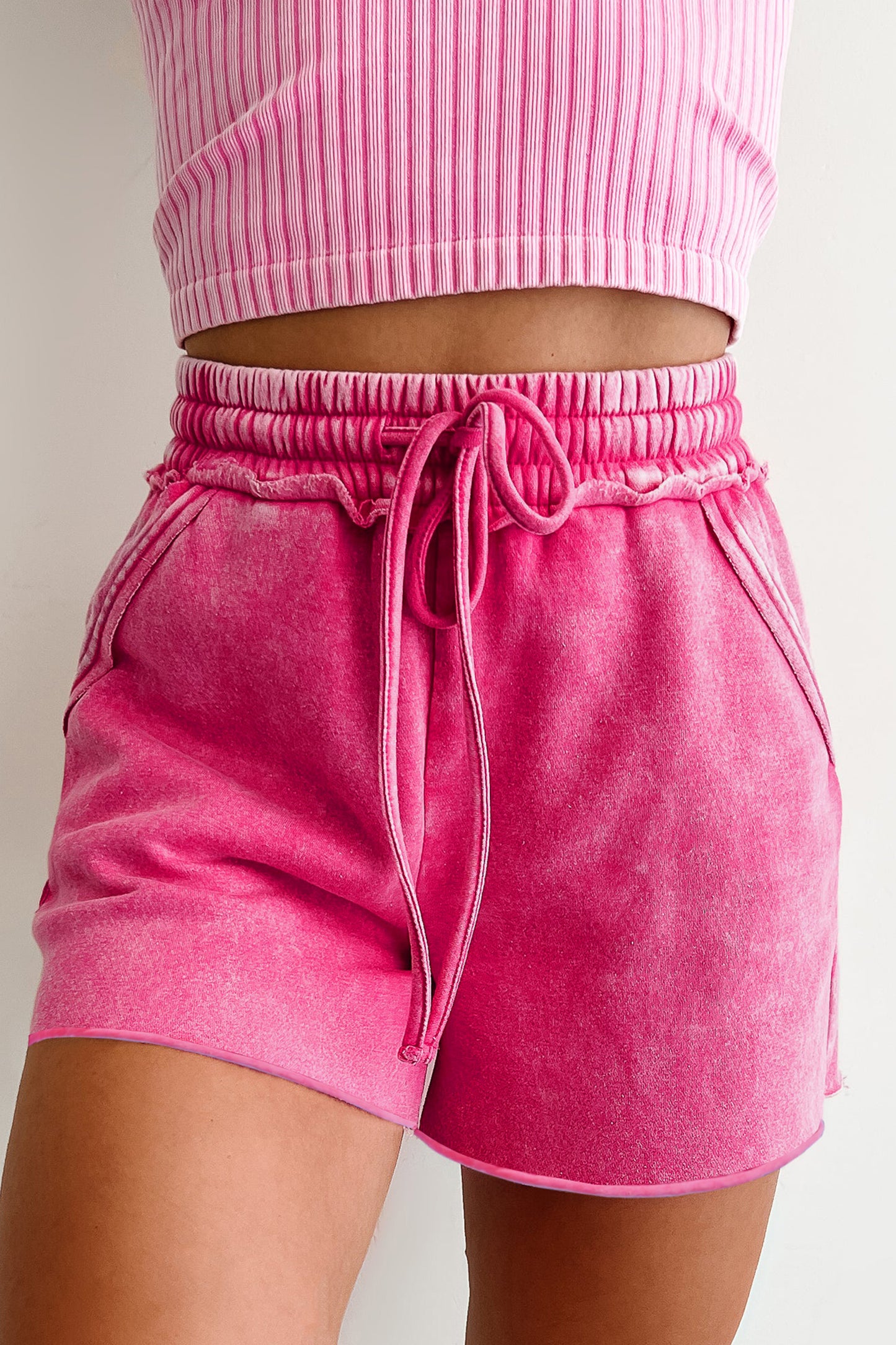Rose Mineral Washed Elastic Shorts