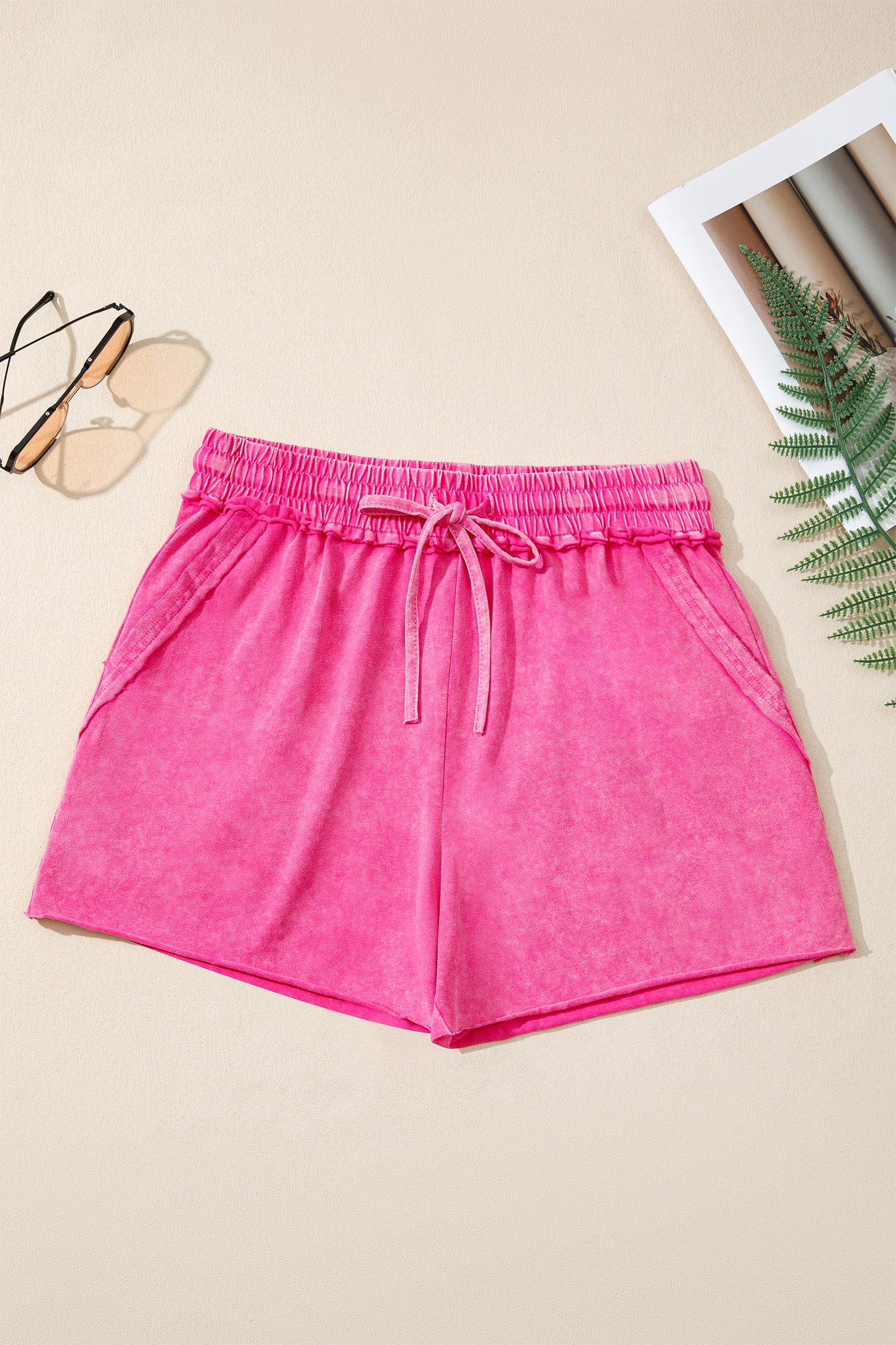 Rose Mineral Washed Elastic Shorts