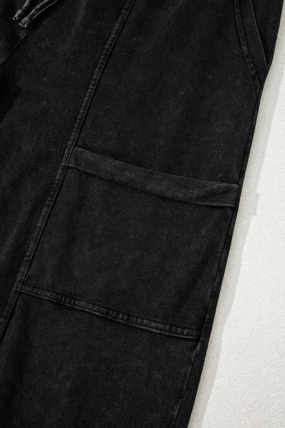 Black Mineral Wash Wide Leg Cargo Pants