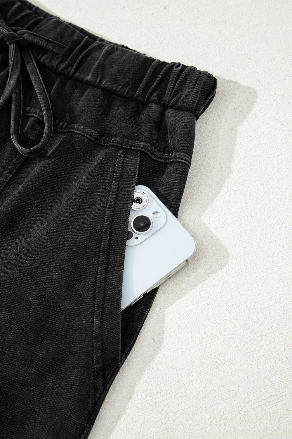 Black Mineral Wash Wide Leg Cargo Pants