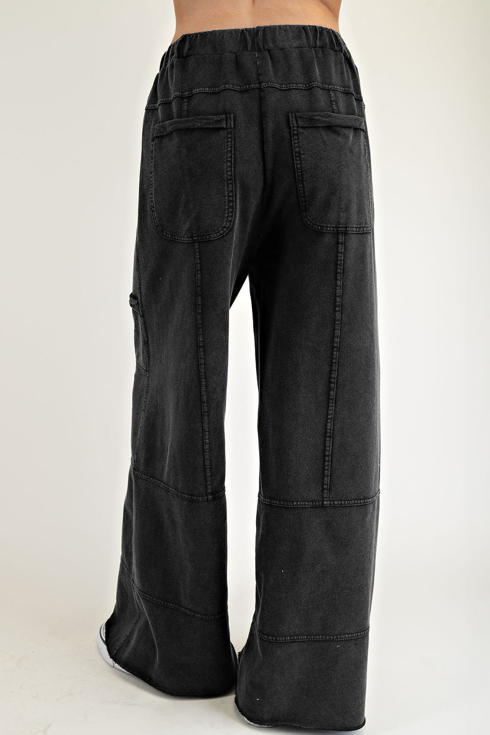 Black Mineral Wash Wide Leg Cargo Pants