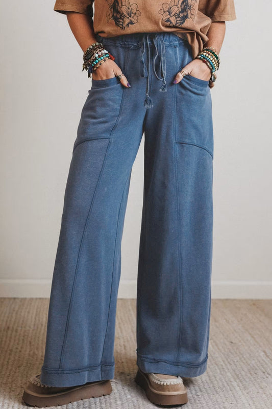 Blue Mineral Wash Drawstring Loose Pants