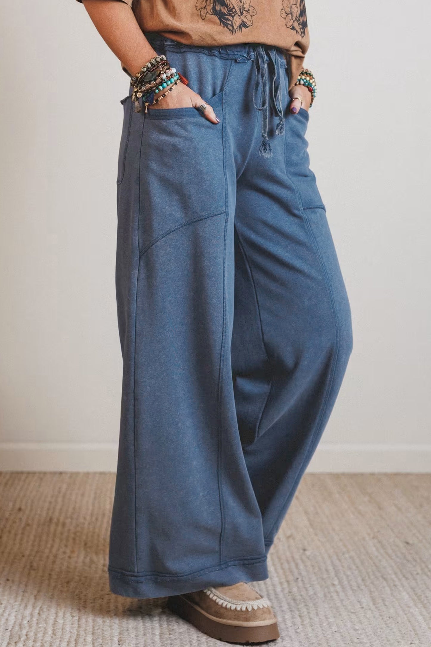 Blue Mineral Wash Drawstring Pants