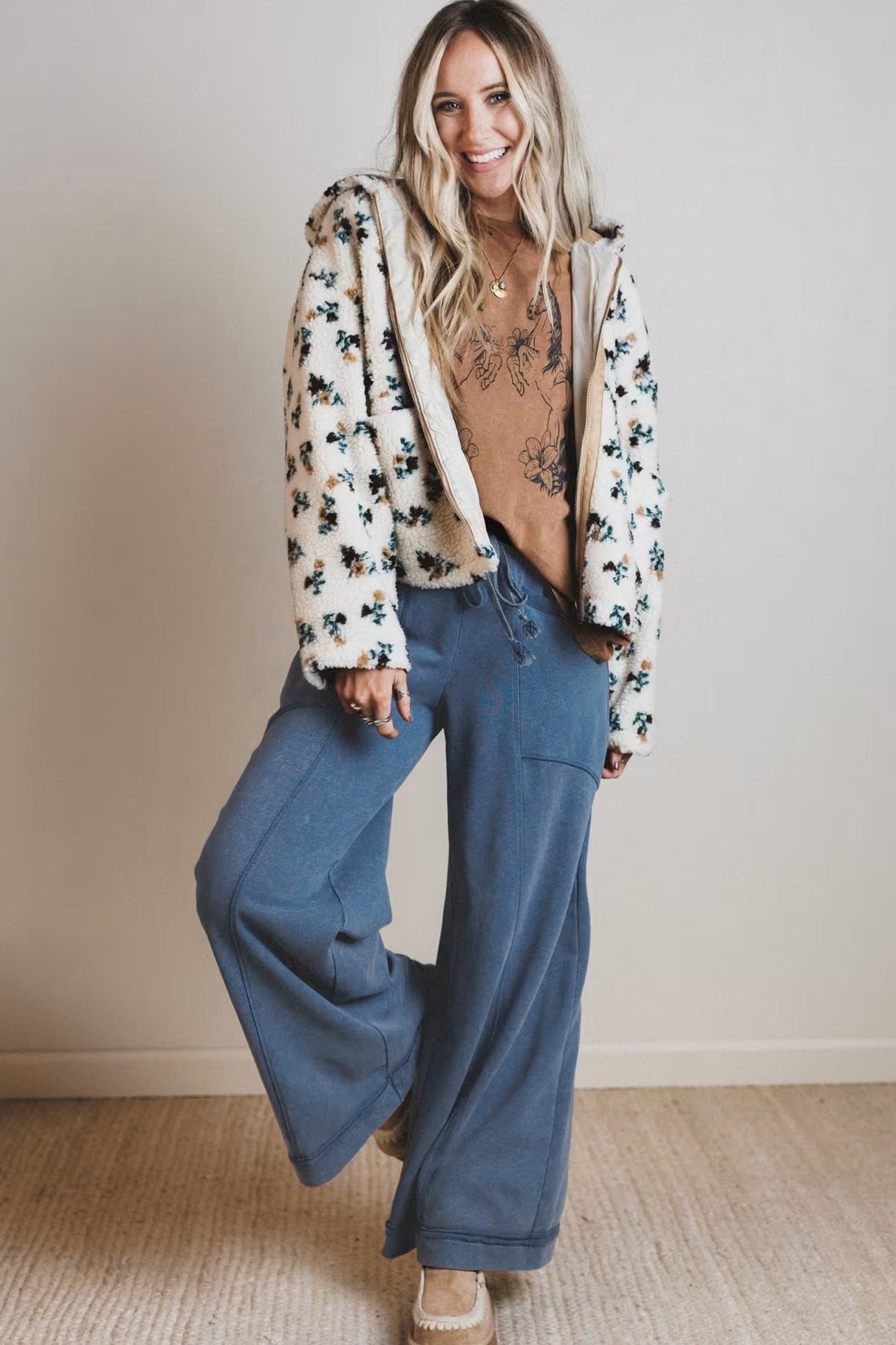 Blue Mineral Wash Drawstring Pants