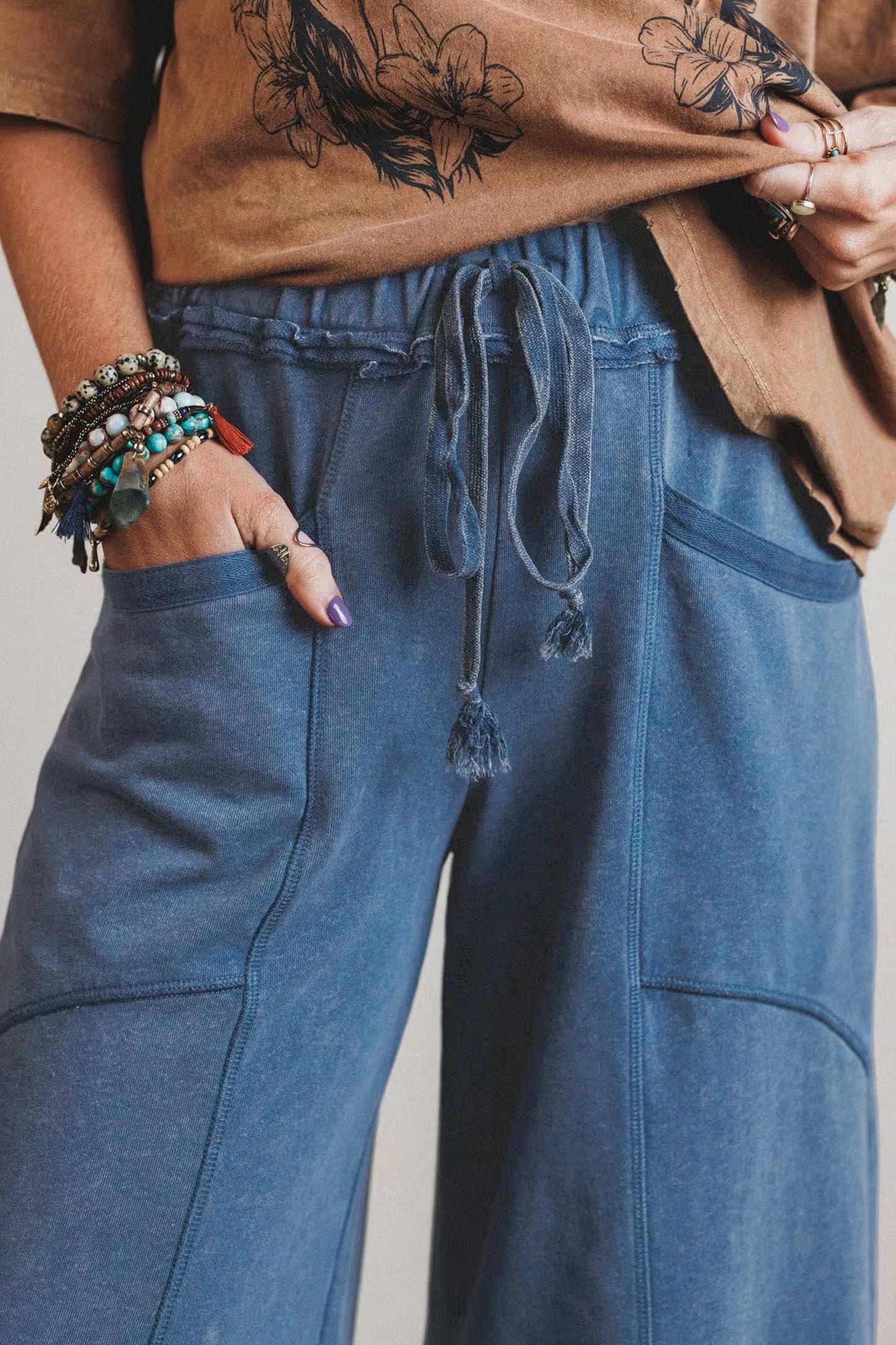 Blue Mineral Wash Drawstring Pants