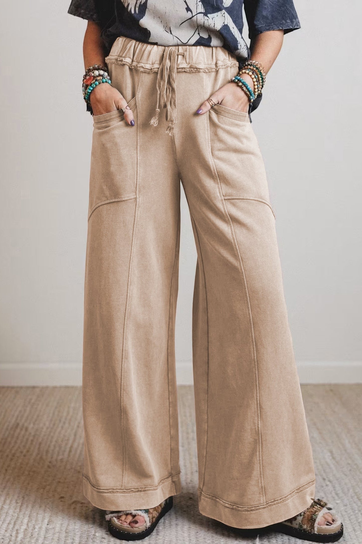 Mineral Wash Drawstring Retro Loose Pants