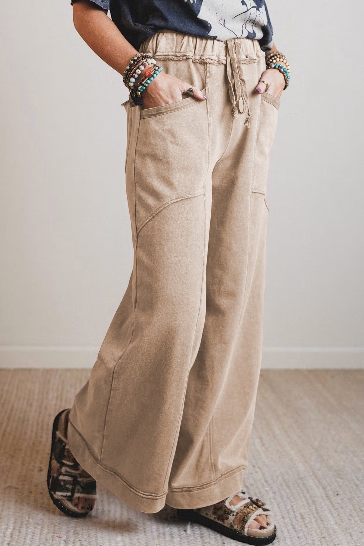 Mineral Wash Drawstring Retro Loose Pants