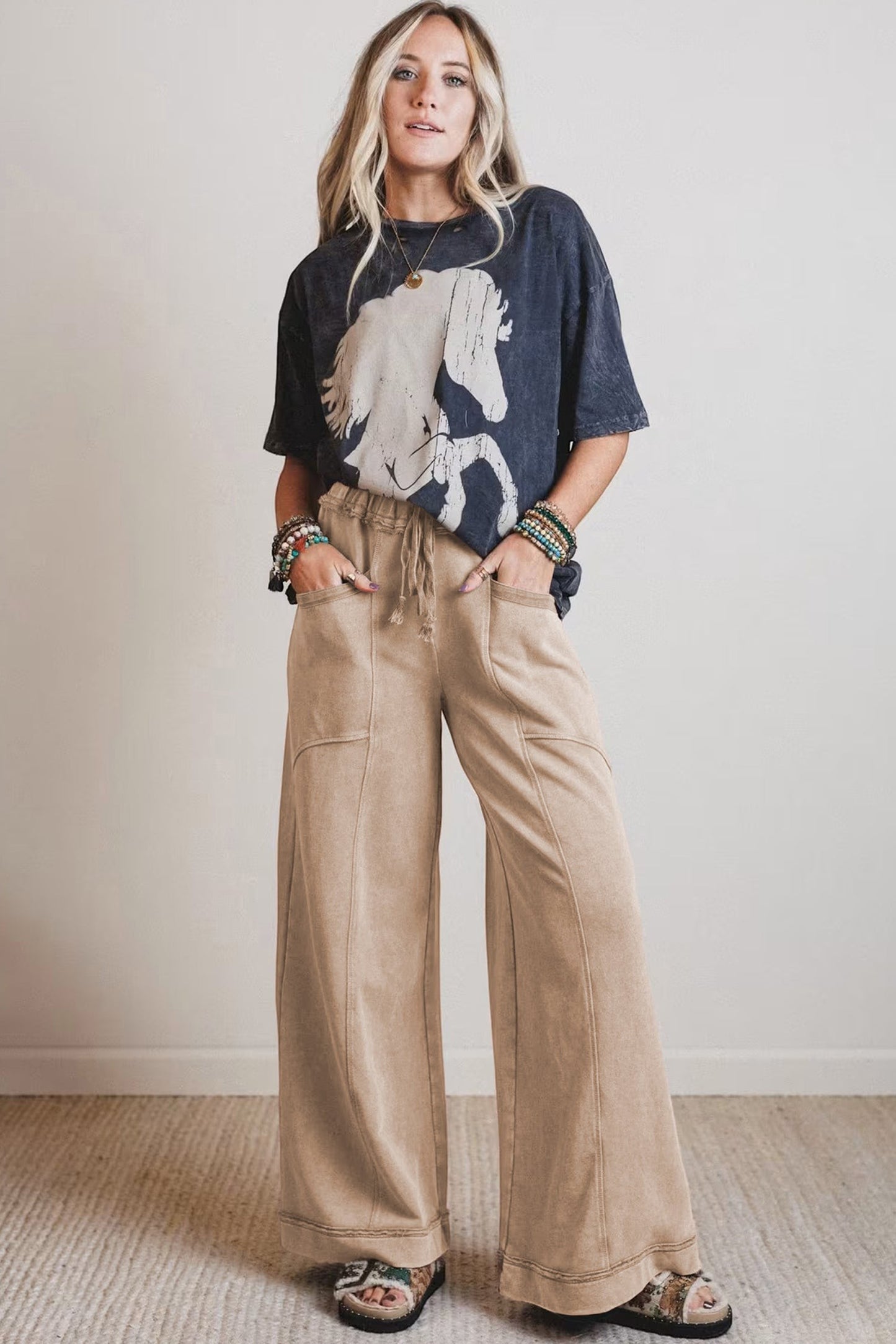 Mineral Wash Drawstring Retro Loose Pants