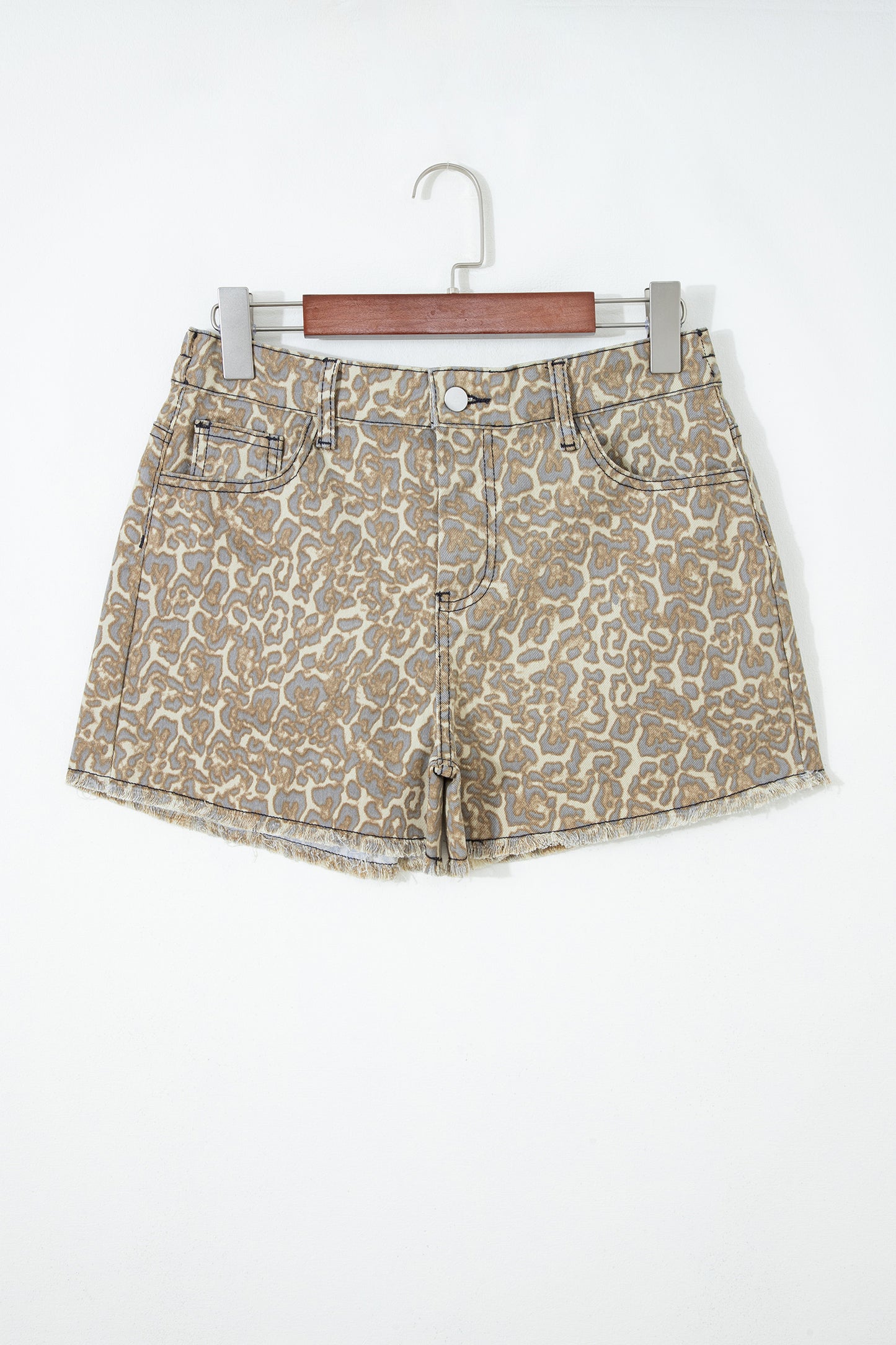 Leopard Print Denim Shorts