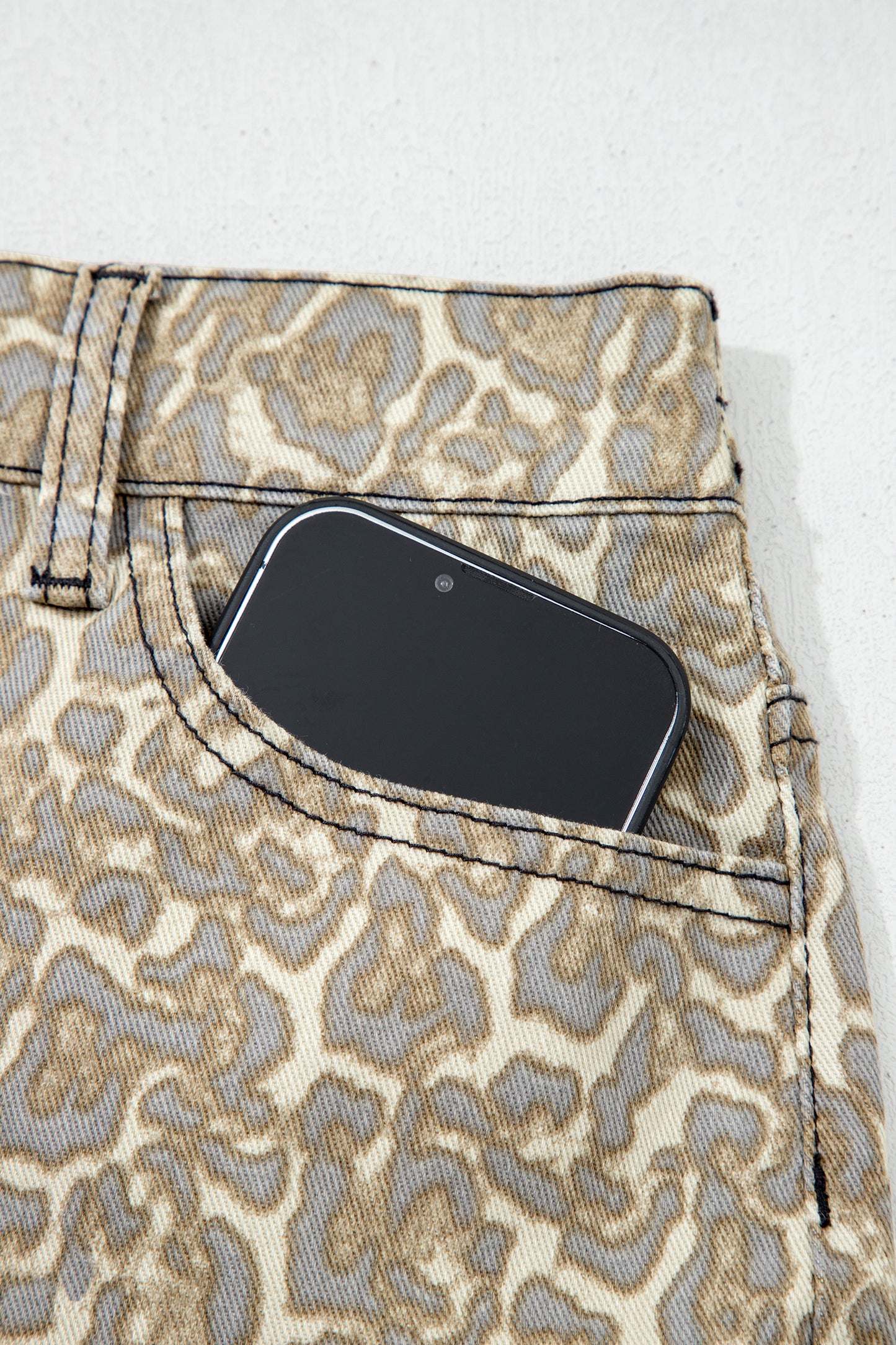 Leopard Print Denim Shorts