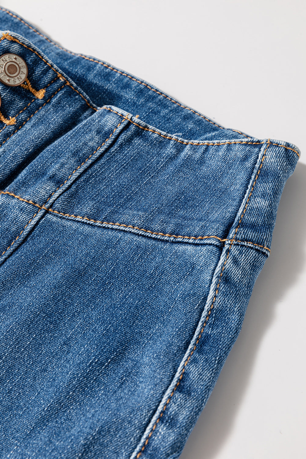 High Waist Button Raw Hem Jeans
