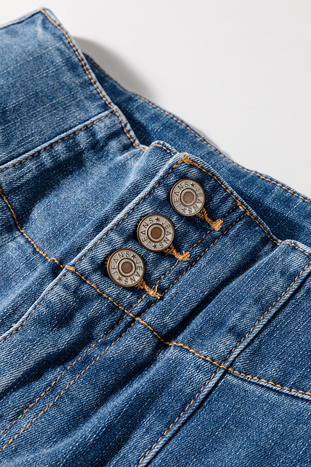 High Waist Button Raw Hem Jeans