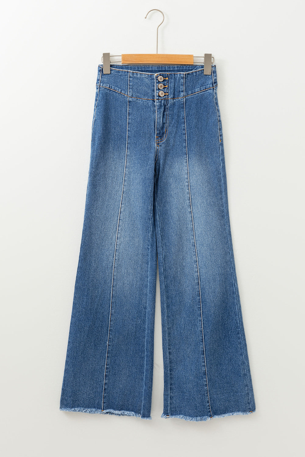 High Waist Button Raw Hem Jeans