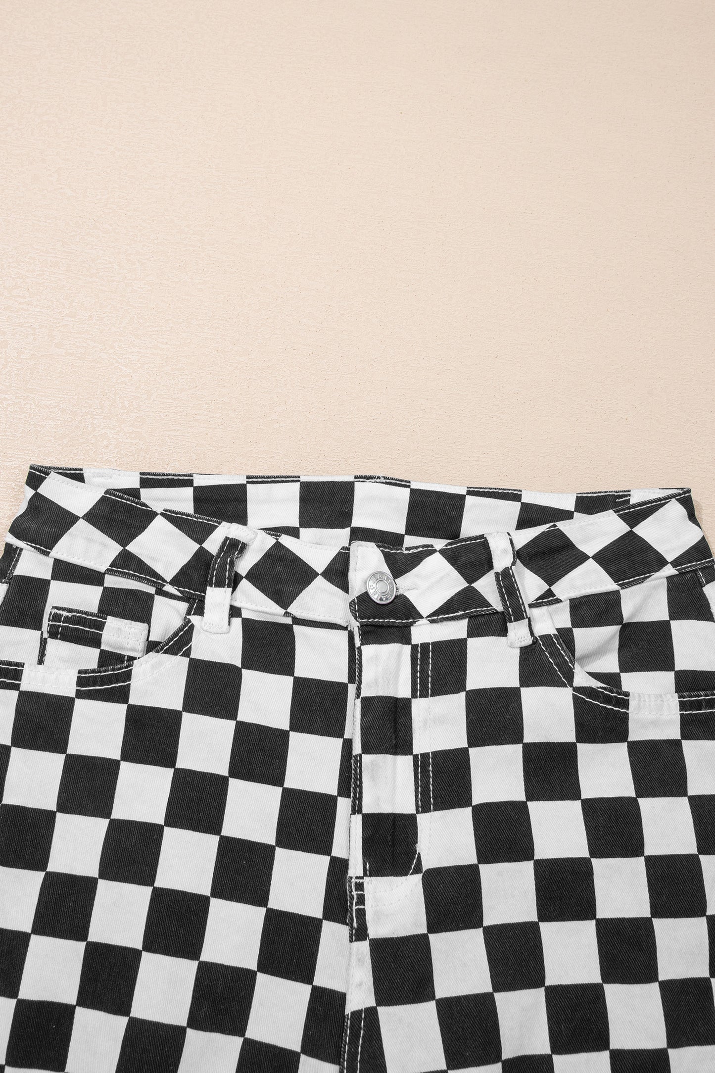 Black Checkerboard Print Distressed Cropped Jeans