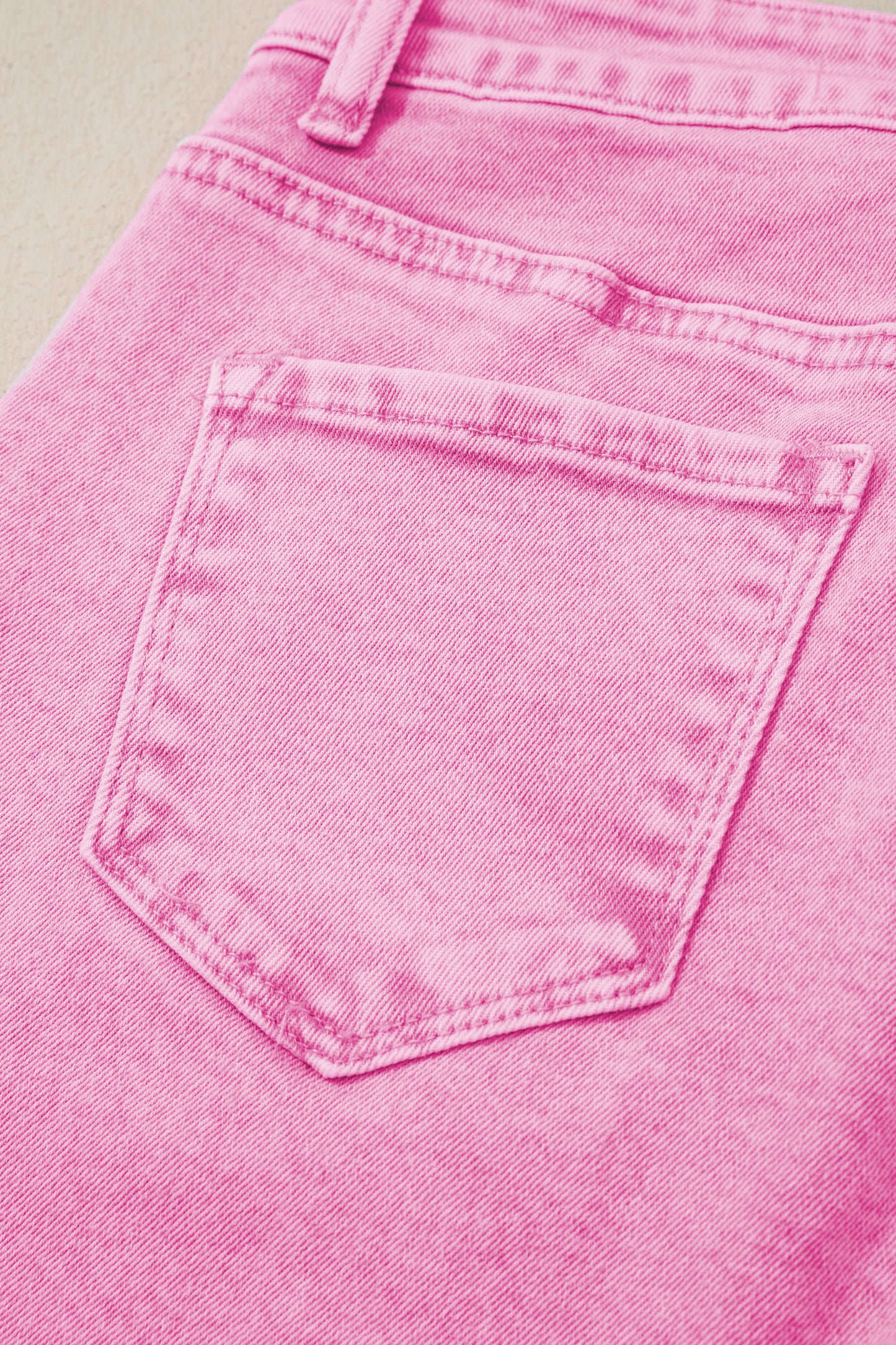 Pink High Waist Raw Hem Jeans