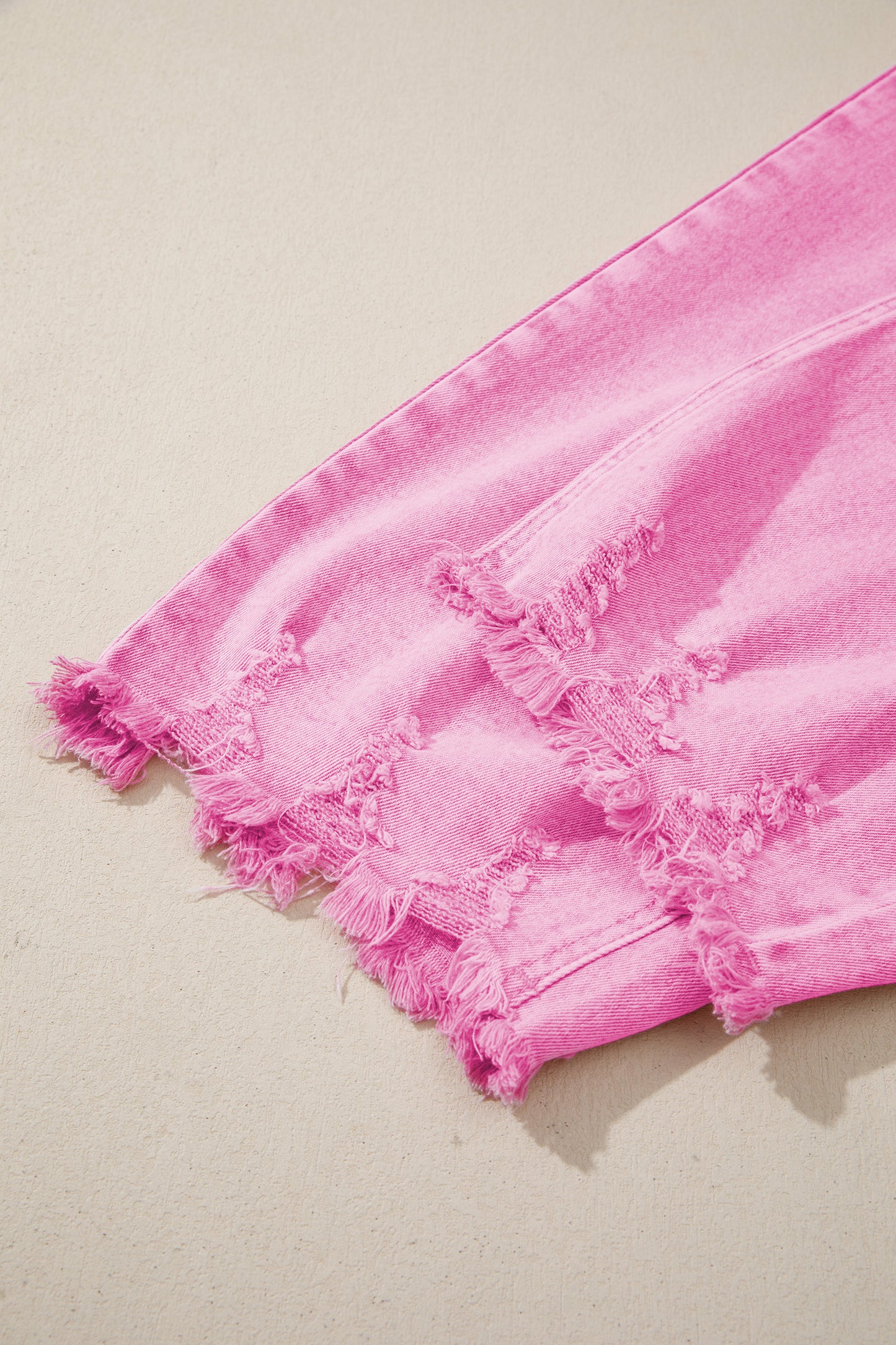 Pink High Waist Raw Hem Jeans