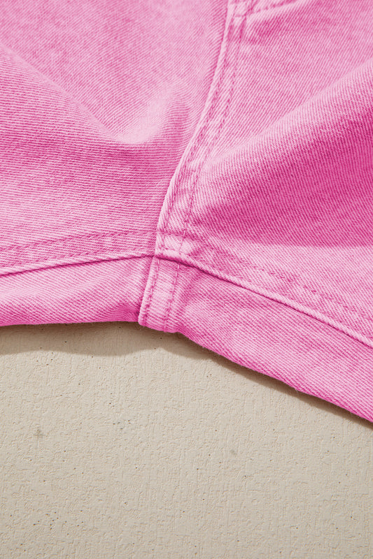 Pink High Waist Raw Hem Jeans