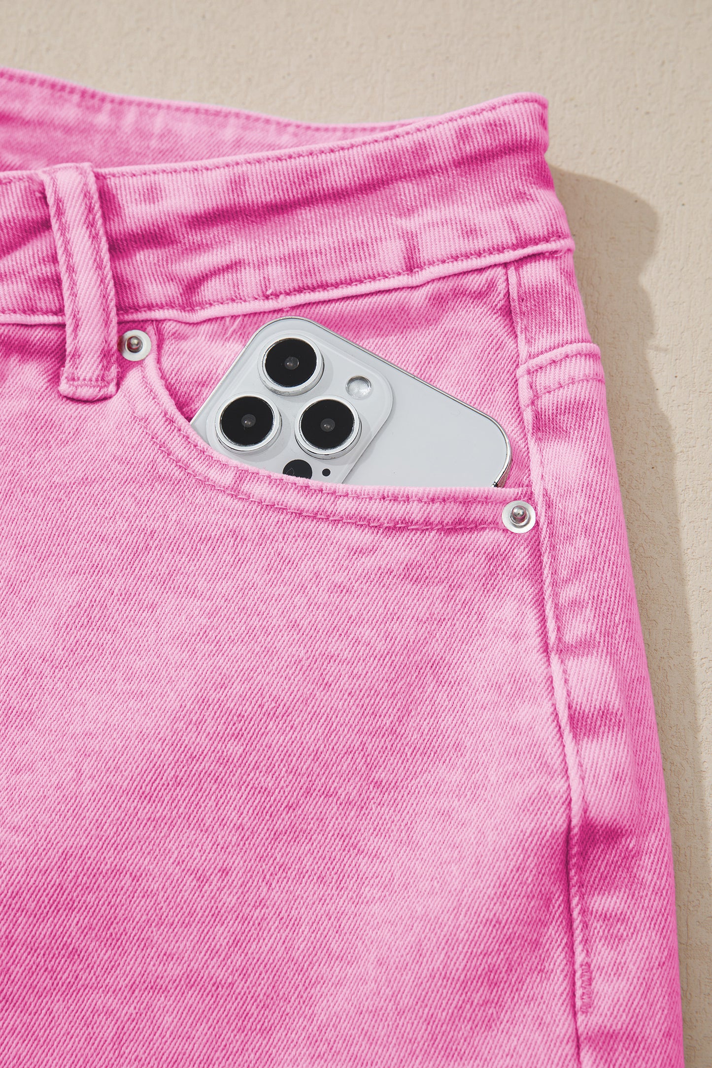 Pink High Waist Raw Hem Jeans