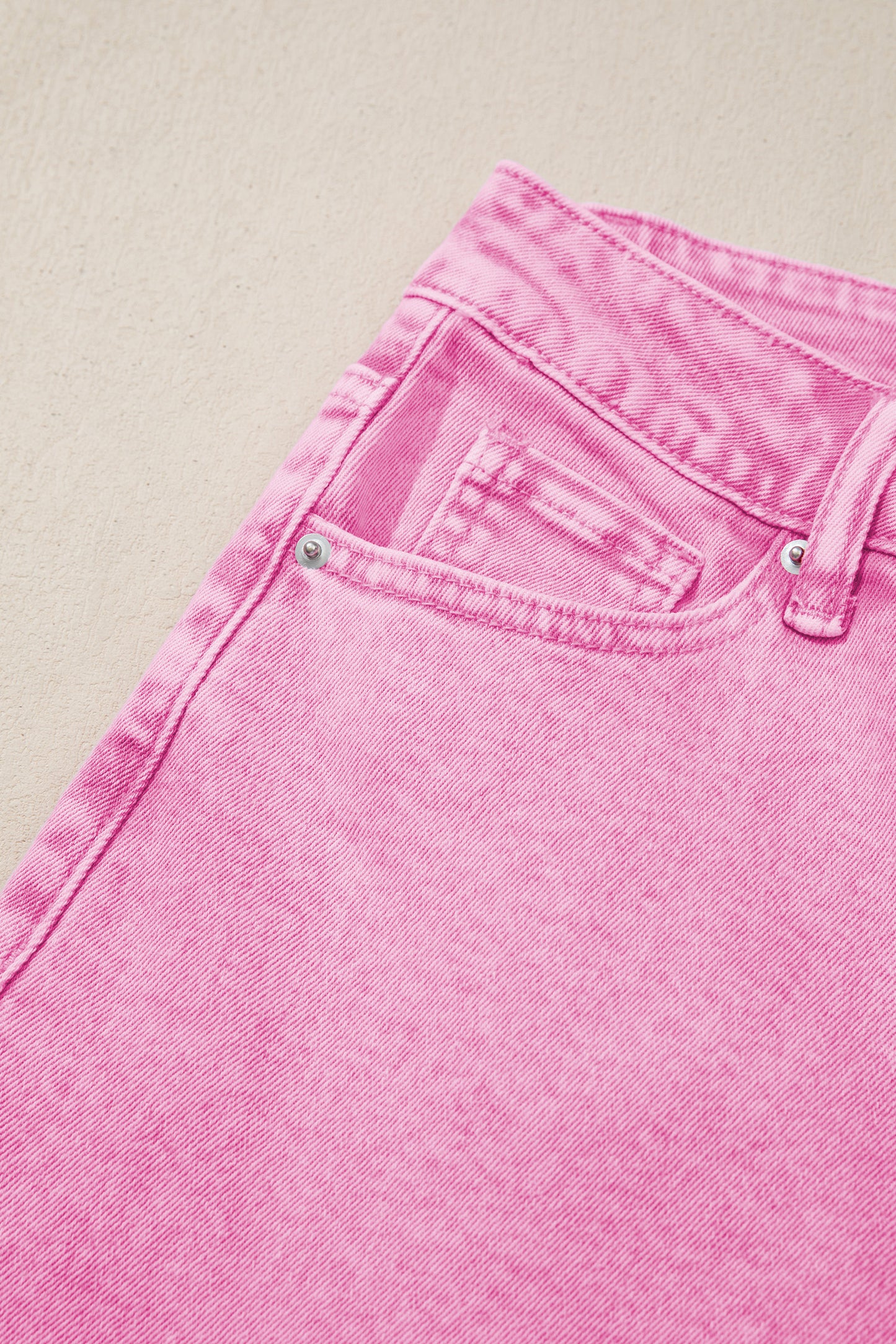 Pink High Waist Raw Hem Jeans