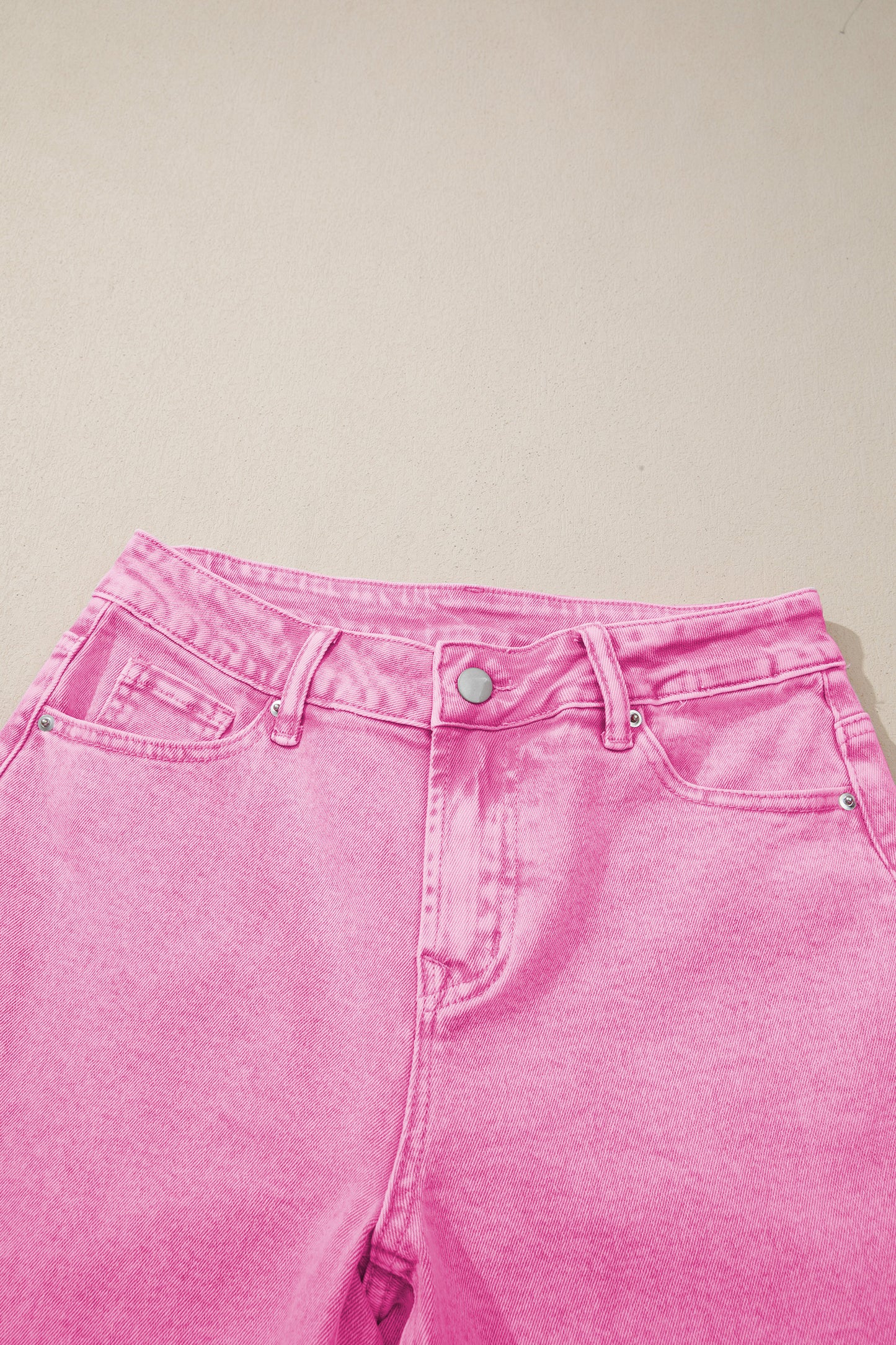 Pink High Waist Raw Hem Jeans